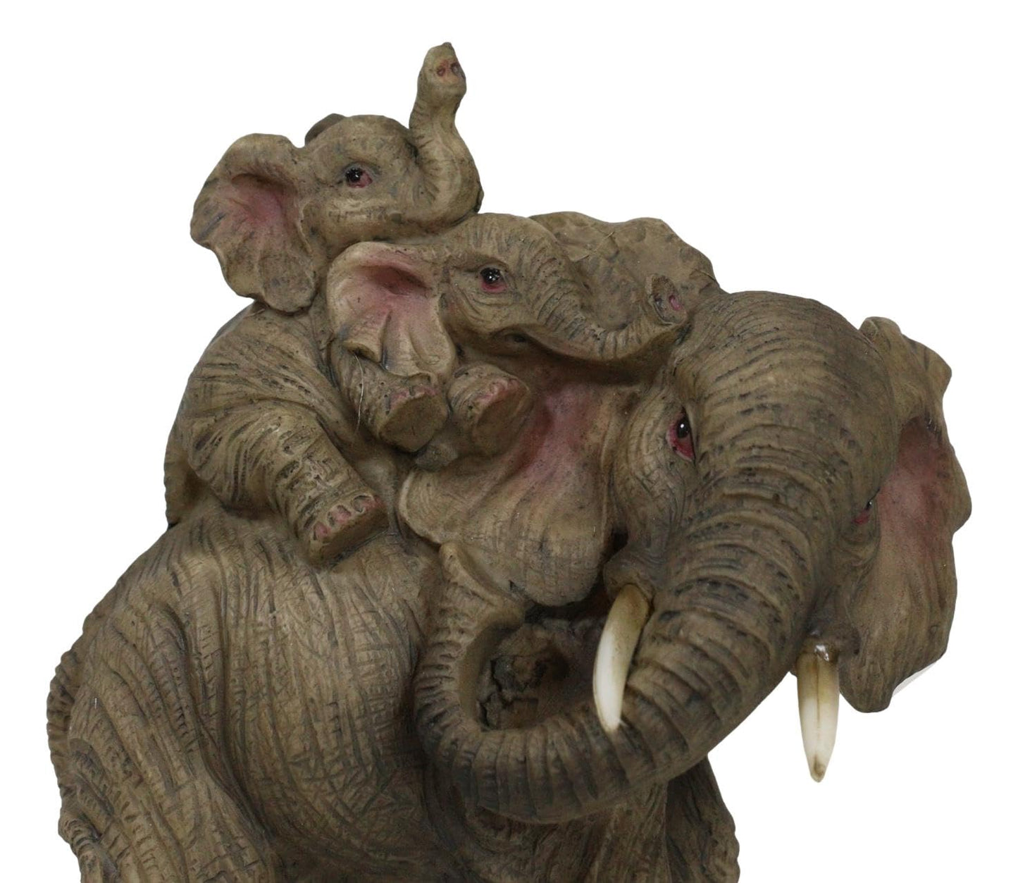 Ebros Small Wildlife Elephant Father And 2 Calves On Piggyback Playing Statue 5.25' Tall Resin Safari Elephants Family Figurine Sculpture Decor Gifts