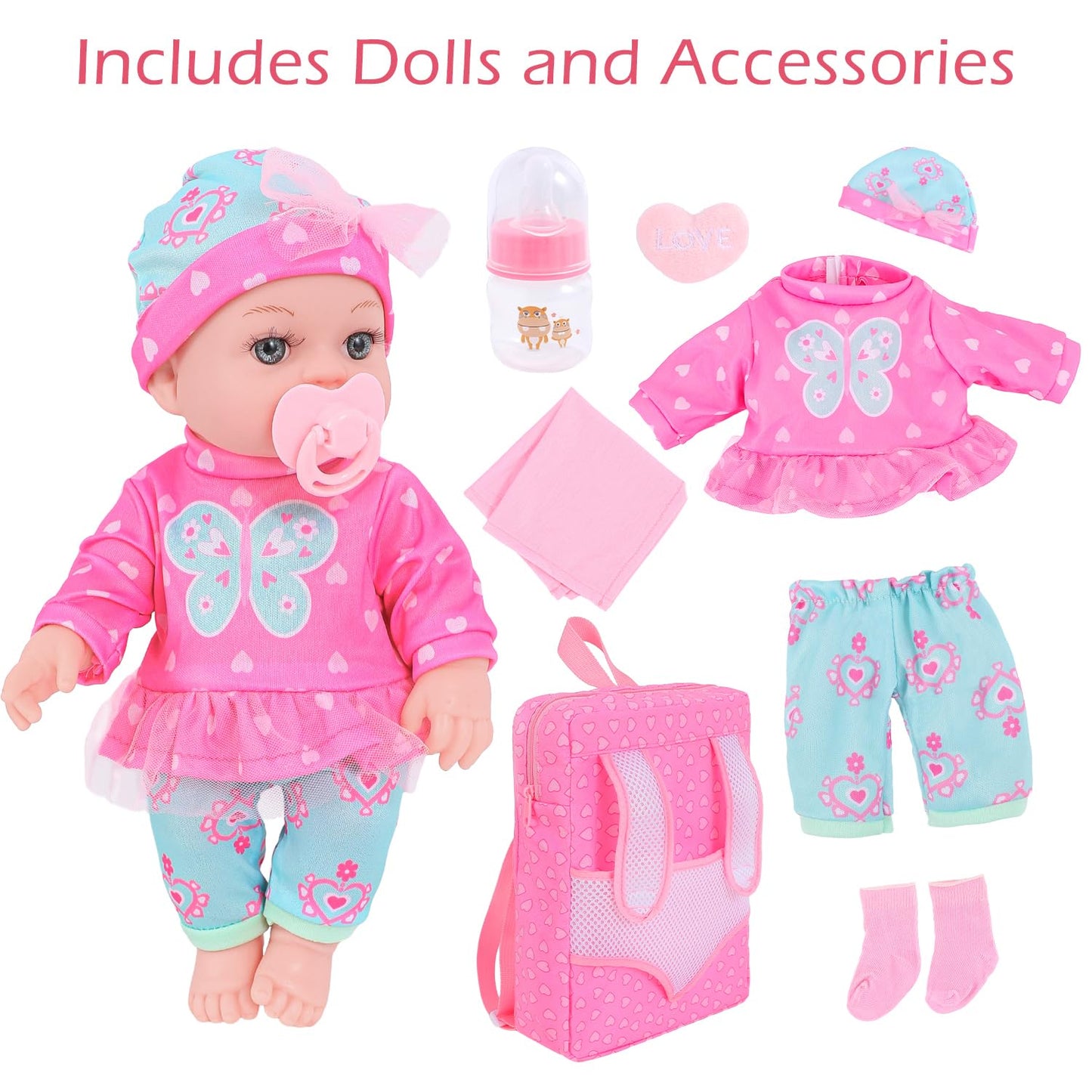 Dontno 12 Inch Baby Doll With Clothes And Backpack Carrier,Reborn Baby Doll With Bottles Nipple