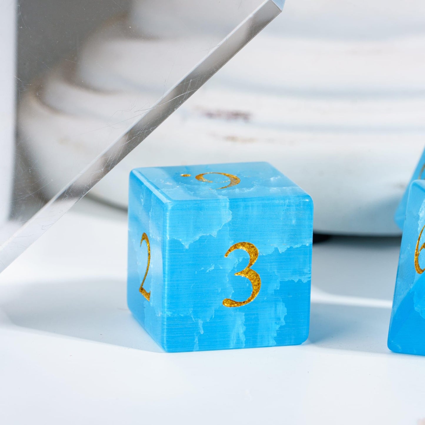 UDIXI Gemstone DND Dice Set, 7PCS Cracked Blue Cat's Eye Stone D&D Polyhedral Dice for Dungeons and Dragons Tabletop Games