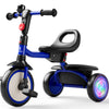 besrey Kids Tricycle with Flash Wheels, Blue, for Ages 18 Months to 5 Years, Carbon Steel, EVA, PU, Toddler Gift for Boys and Girls