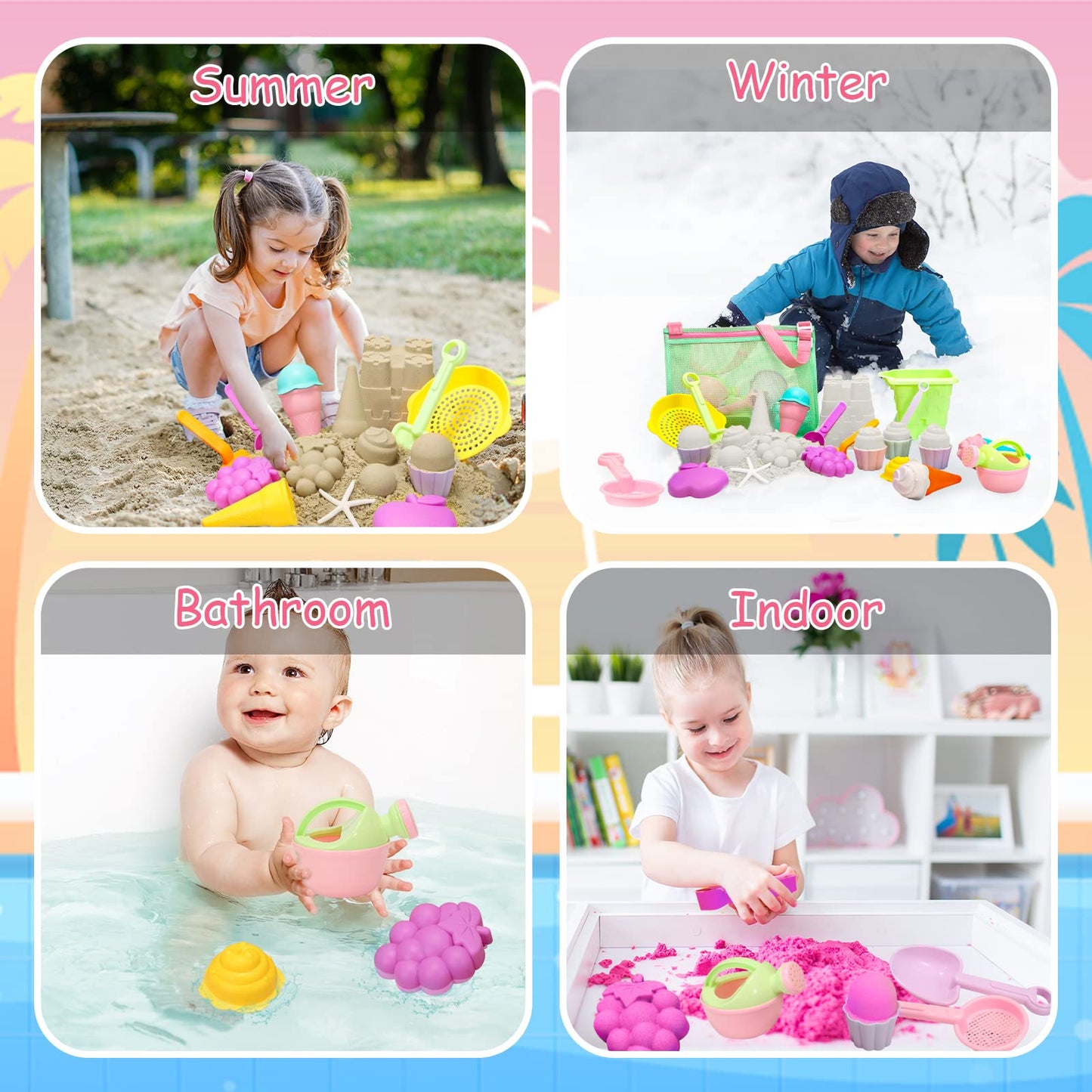 Tagitary Beach Sand Toys for Kids, Beach Toys 23PCS Set with Ice Cream Cake Sand Molds, Mesh Beach Bag, Bucket, Watering Can, Sh