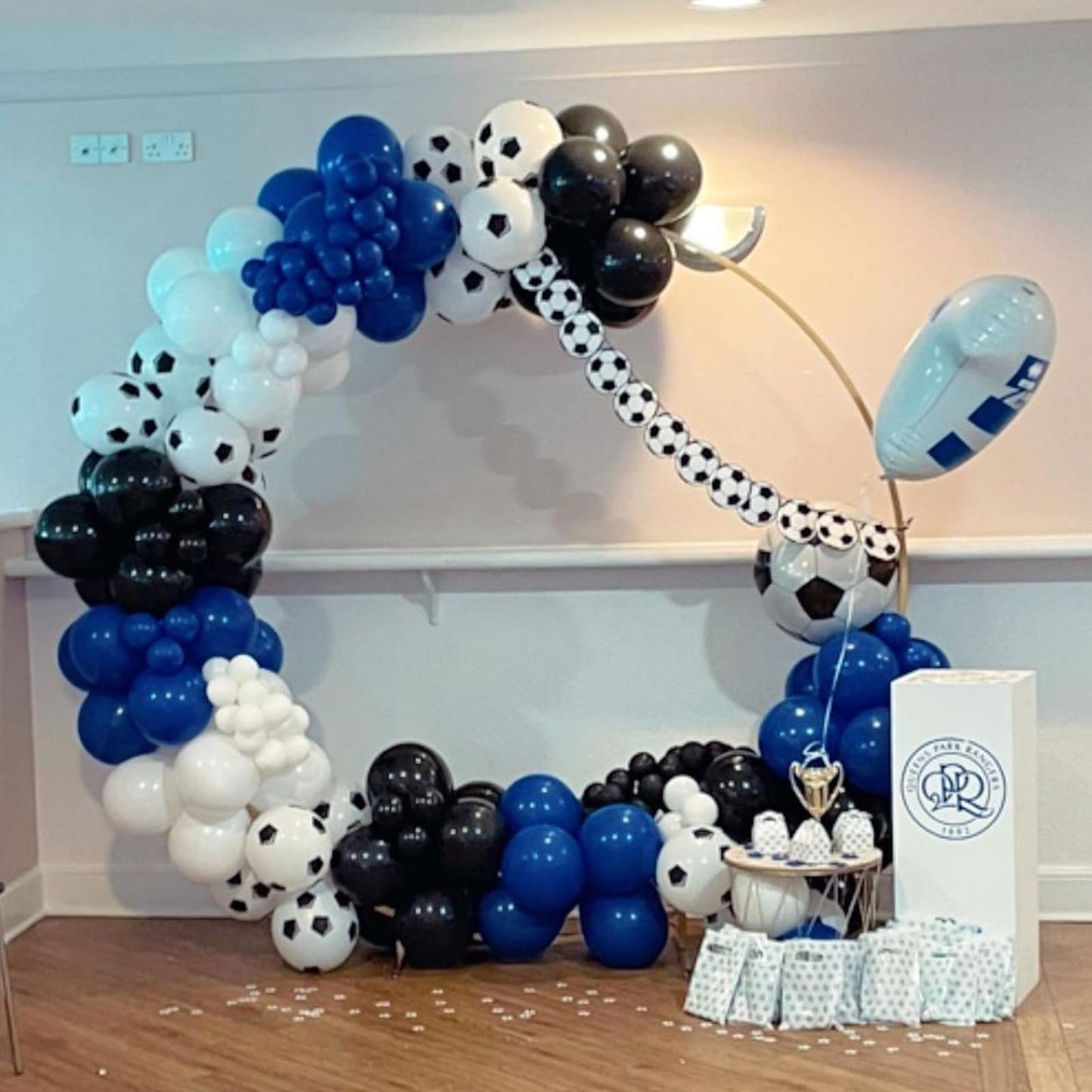 Blue Black And White Balloon Arch Kit, Navy Dark Royal Blue White Black Balloon Garland Kit With Metallic Silver Latex Balloons