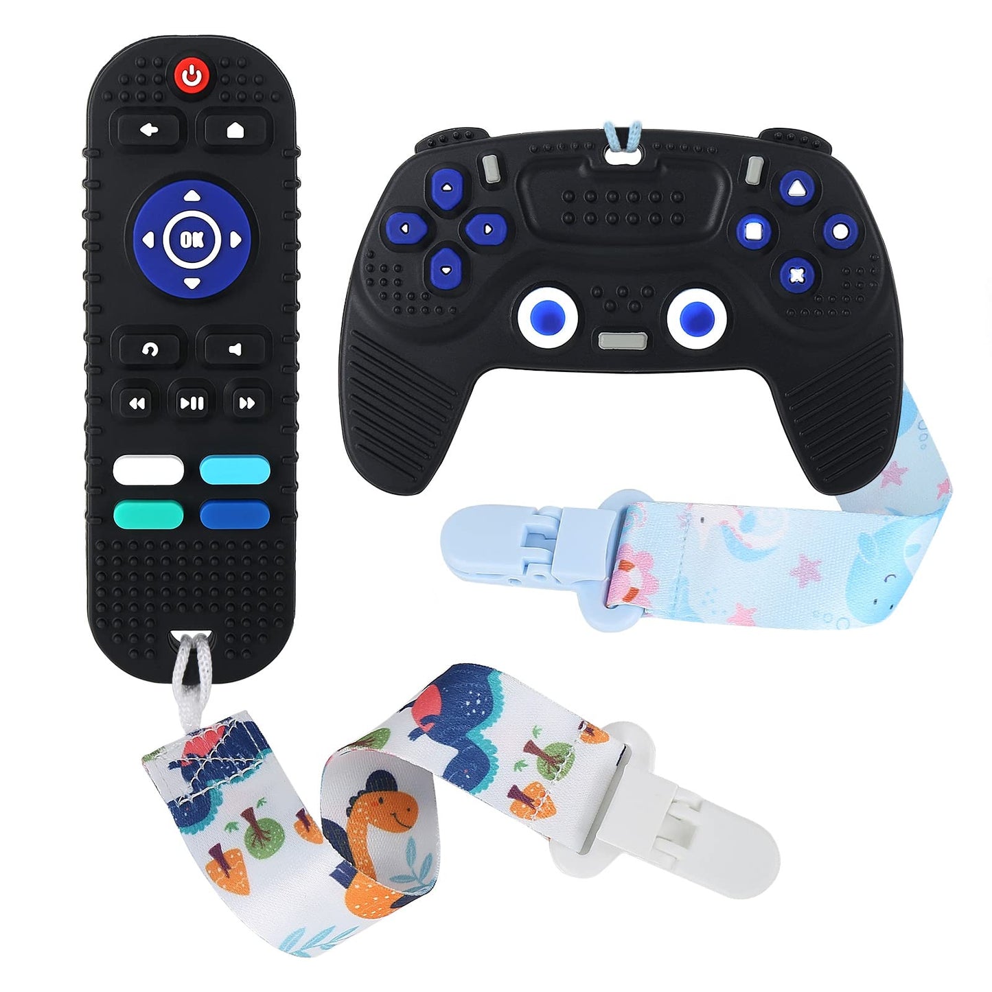 Thooke Remote Teether For Baby, 2Pcs Silicone Teething Toys For Infant Toddler 0-12 Months, Game Control Chew Gel Gifts For Newb