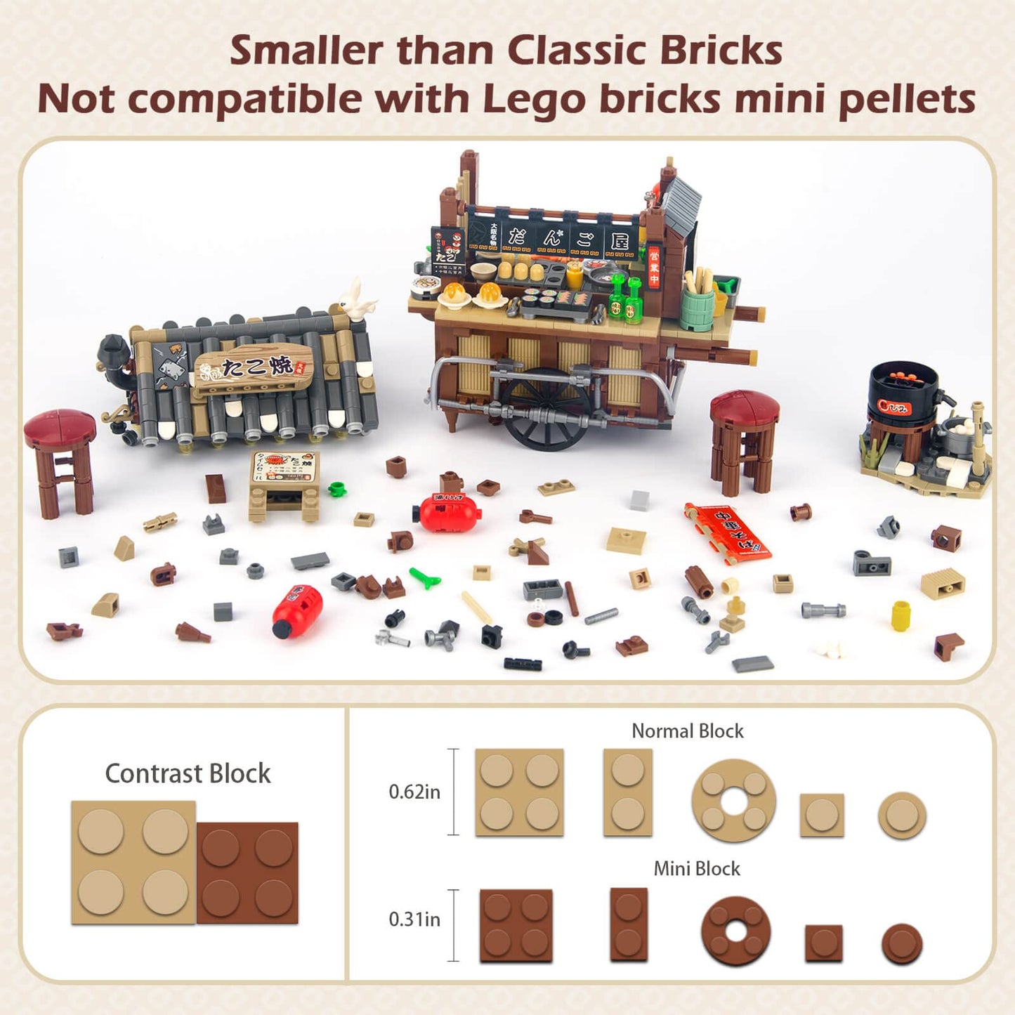High Godo Japan Street Mini Building Set, Moc Cute Takoyaki Shop Creative Japanese Architecture Set, Collectible Gifts For Adults Kids 6-12, Not Compatible With Classic Bricks (951 Pieces)