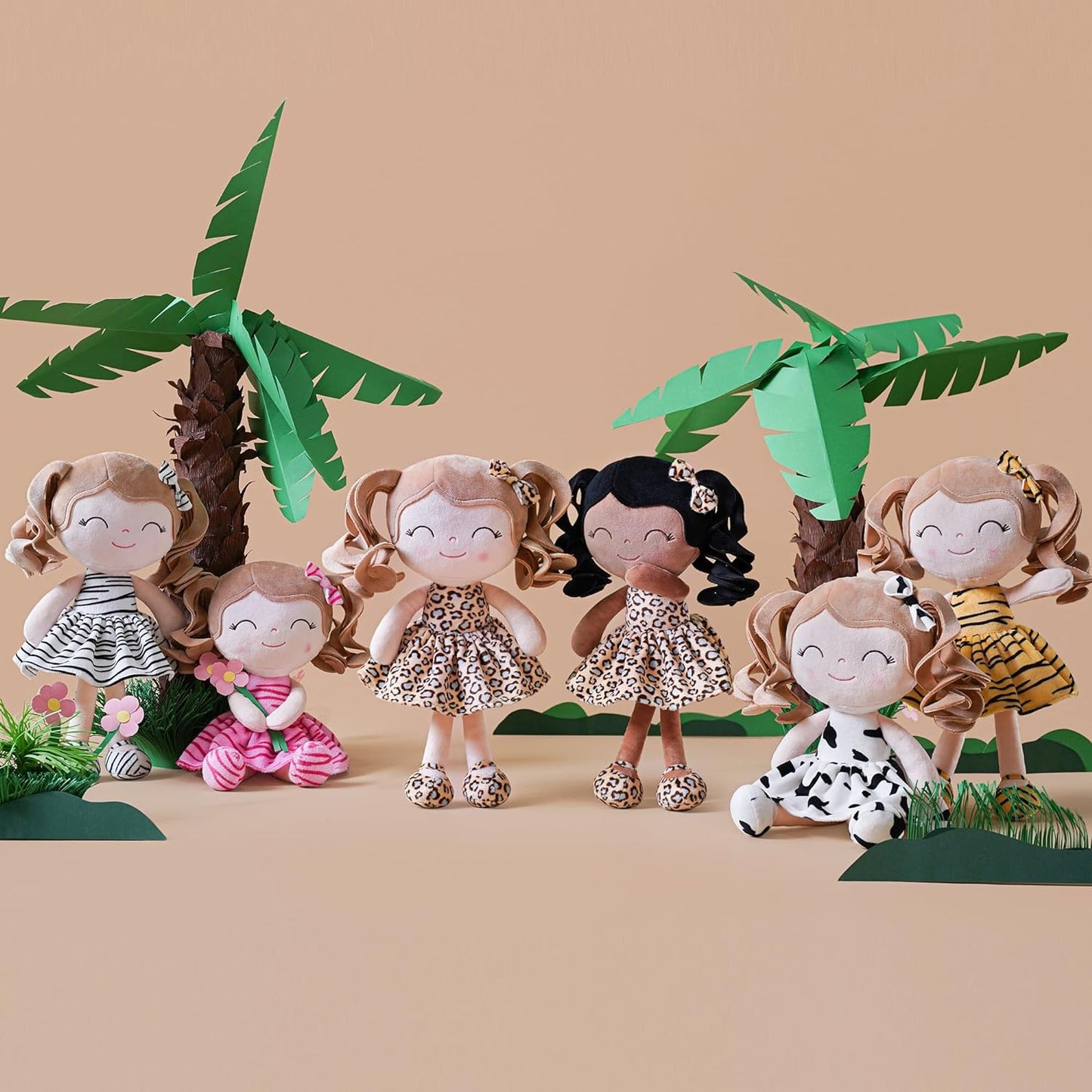 Gloveleya Baby Dolls Soft Snuggly First Baby Girl Gifts Plush Doll With Light Skin & Leopard Dress 12Inches Animal Series