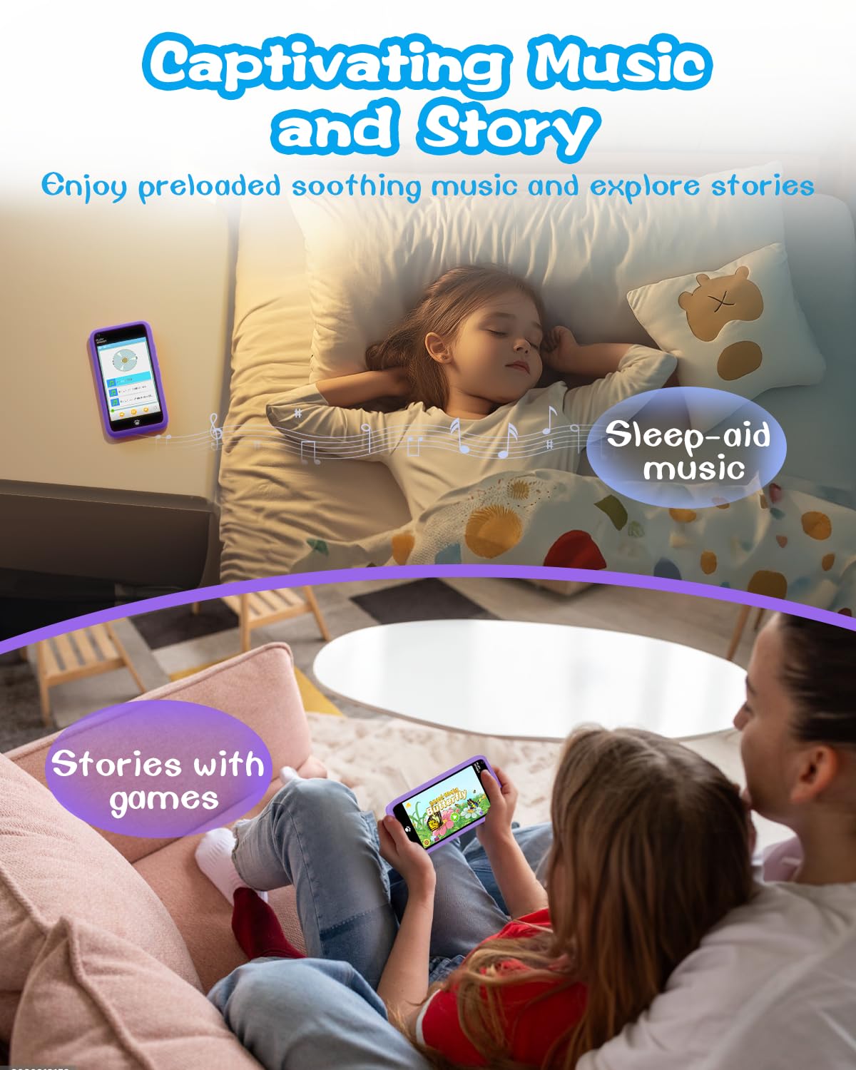 MOMILLA Toys Kids Smart Phone, Birthday Gifts for Girls, Kids Phone with 3.97'' Touchscreen, 16 GB Storage & Front Camera Mini P