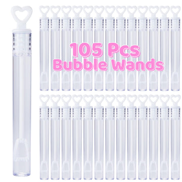 105 Pcs Mini White Heart Bubble Wands Party Favors,Mini Bubble Wands For Weddings,Anniversaries,Valentine'S Day,Celebrations,Eng
