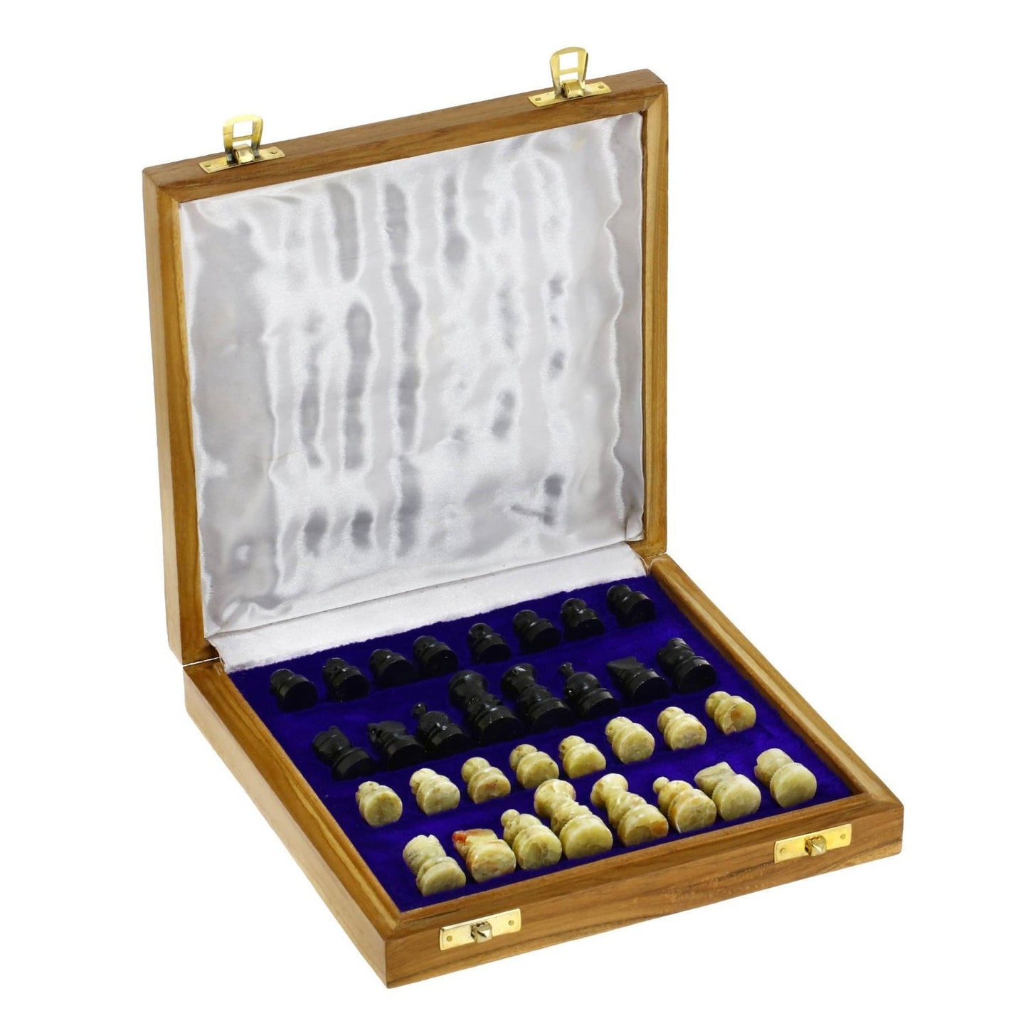 Stonkraft - 12X12 Stone Wooden Chess Game Board Set + Hand Crafted Pawns