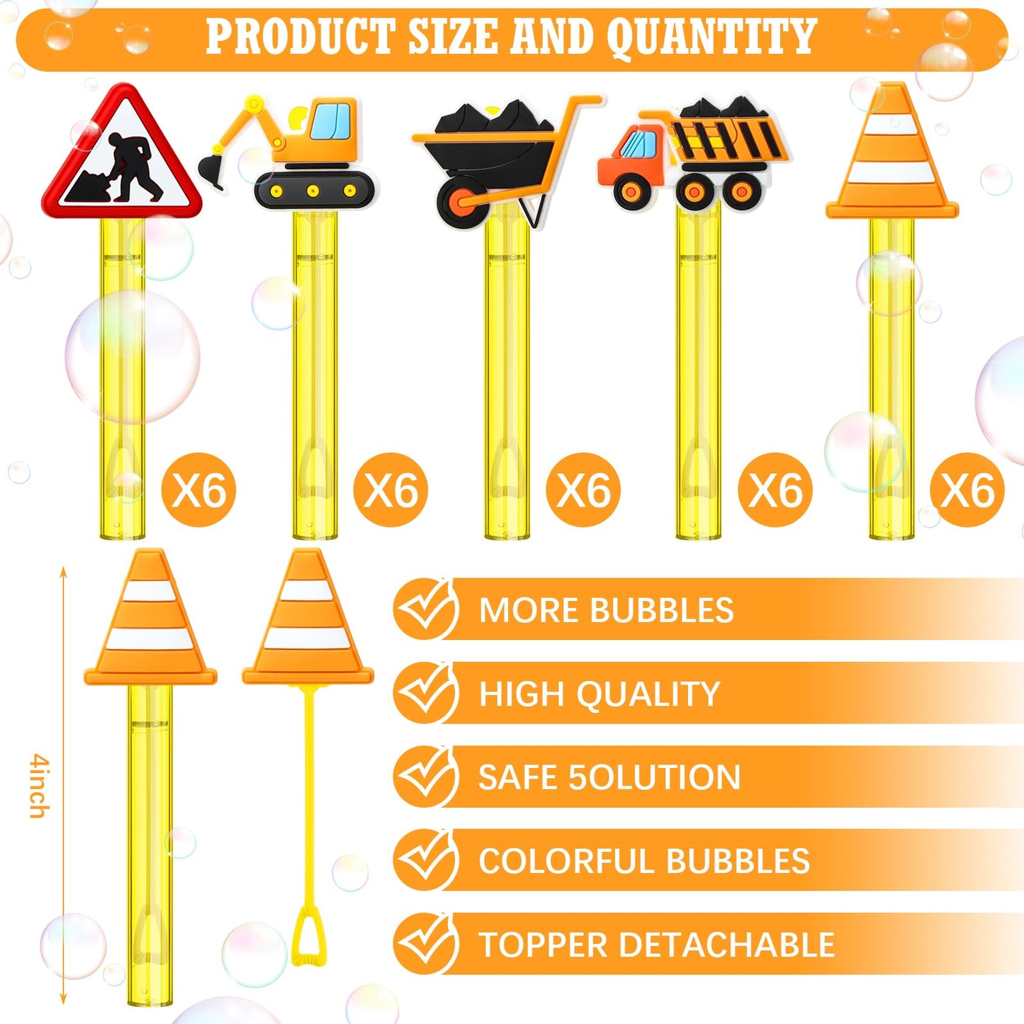 30 Pcs Bubbles Party Favors Mini Bubble Wands Tube Bulk Theme Maker Goodie Bags Stuffer Prizes Birthday Gift For Solution(Constr