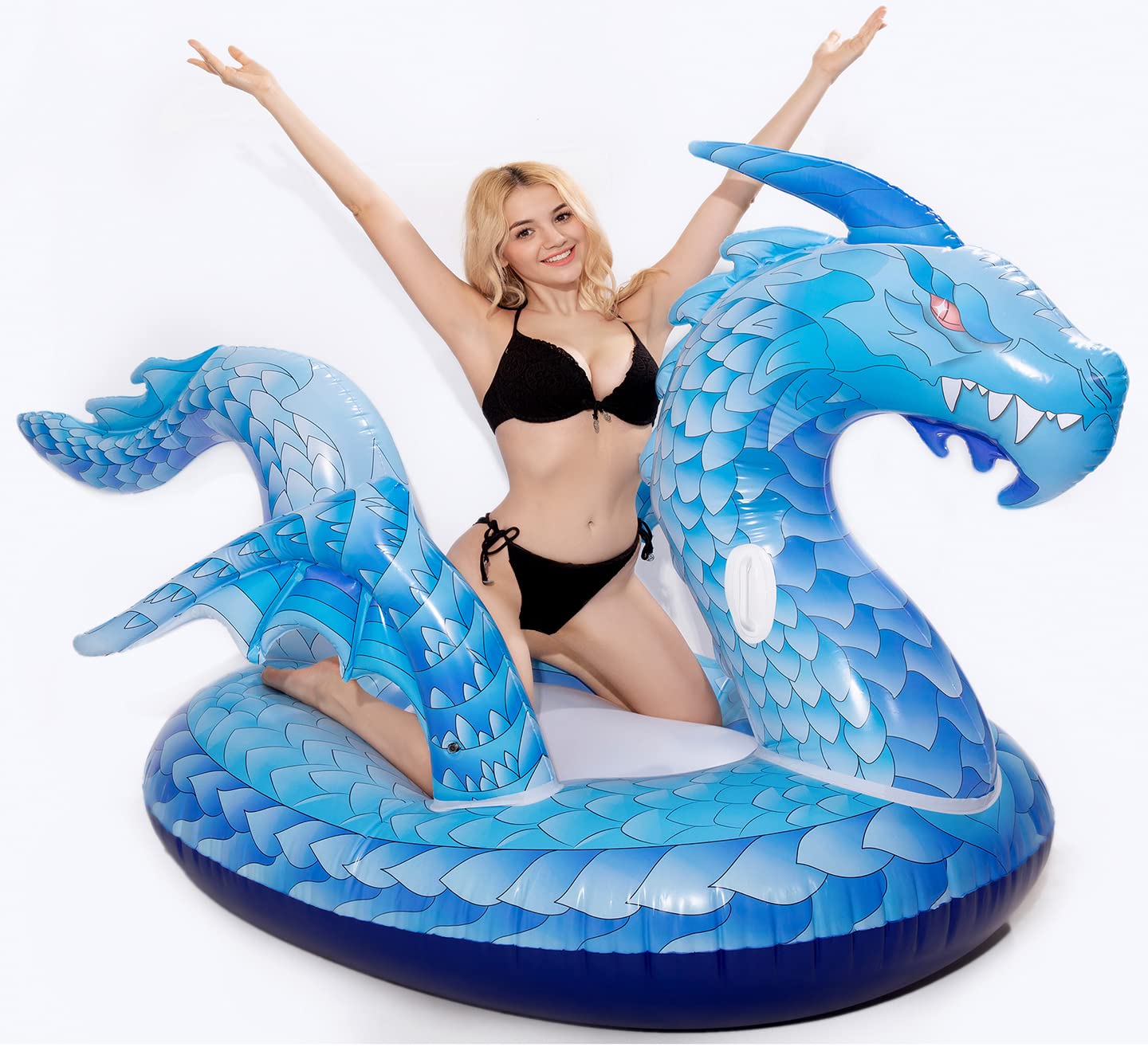 Giant Inflatable Dragon Pool Float, Cool ice Dragon raft 9 Feet Long with Faster Valve, Pool Float Floatie Ride On Summer Beach