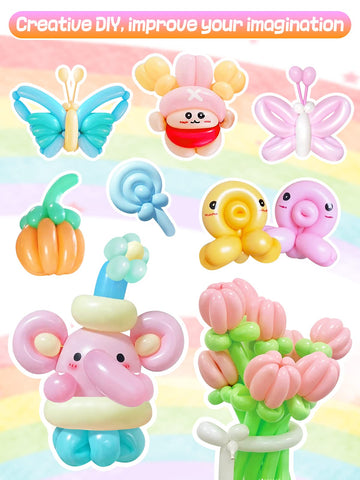 100 Pcs 260Q Balloons Kit With Pump - Kids Premium Latex Twisting Long Balloons To Make Animals Flowers, Pastel Color Party Balloons For Boys Girls Christmas Birthday Gifts Clowns Wedding Decoration