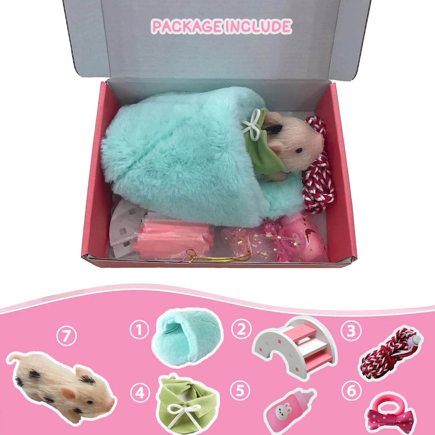 Volobe 5 Inches Silicone Piglet, Soft Mini Realistic Silicone Animal, Gift Box With Silicone Piglet Accessories, Kids Lifelike Reborn Doll(Ella)
