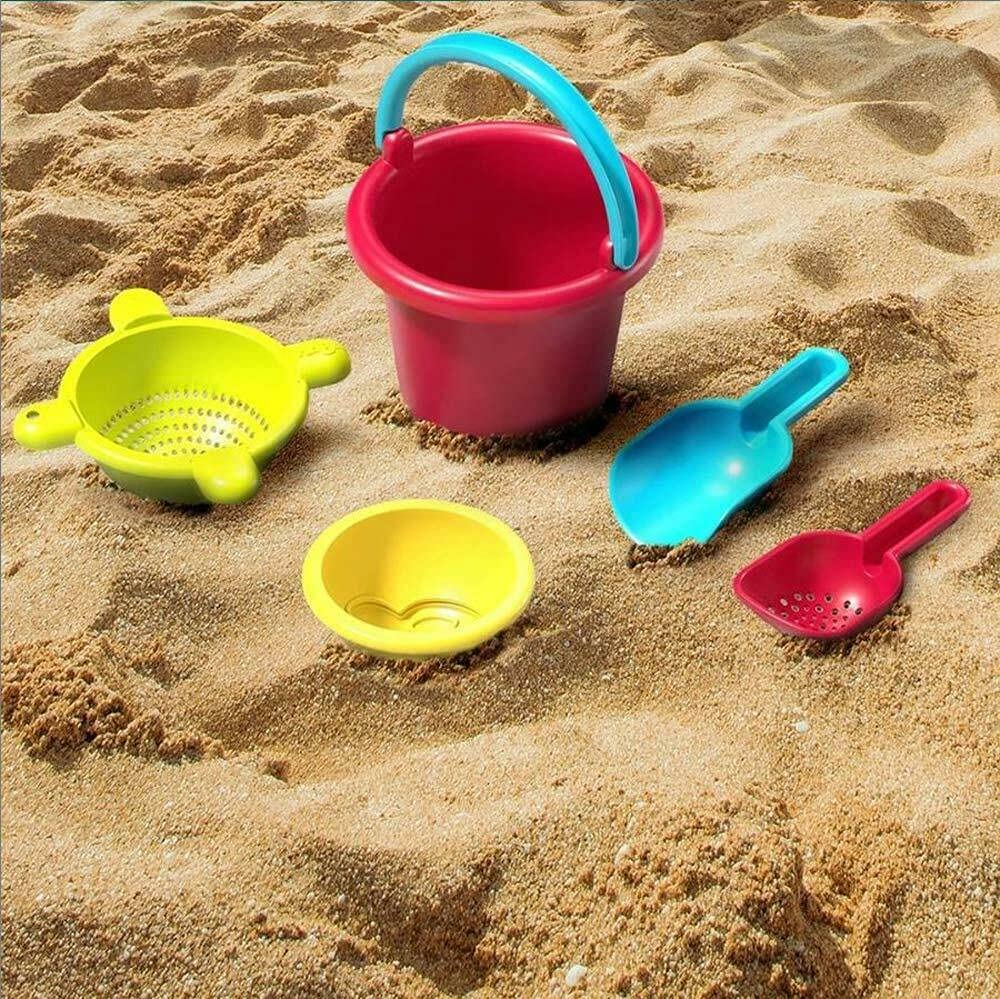 HABA Sand Toys Basic Set - 5 Piece Bundle with Plastic Pail, Sieve, Mold, Scoop and Sifting Shovel Sized just for Toddlers Ages