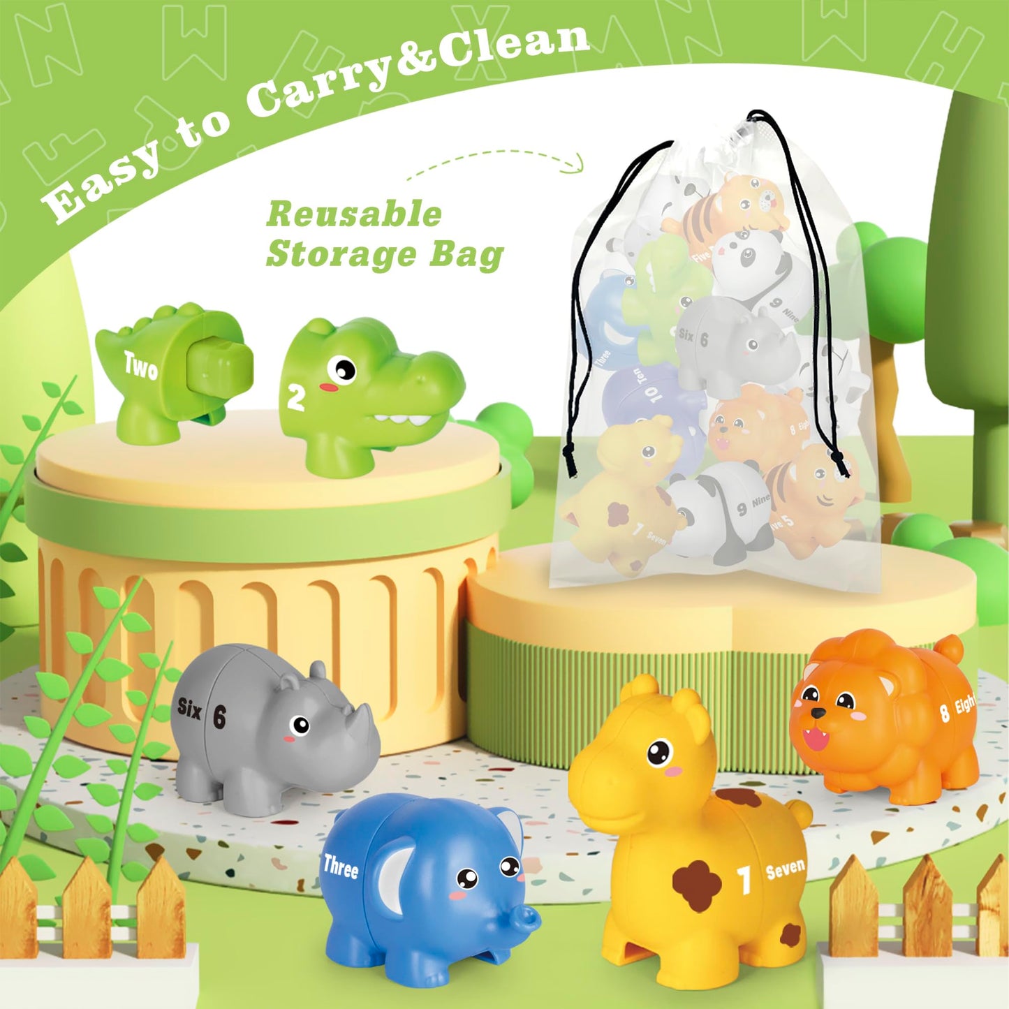 Happymate Learning Toys For 2 3 4 Year Old, 20 Pcs Number Matching Game With Digital English, 10 Different Animal Figures, Presc