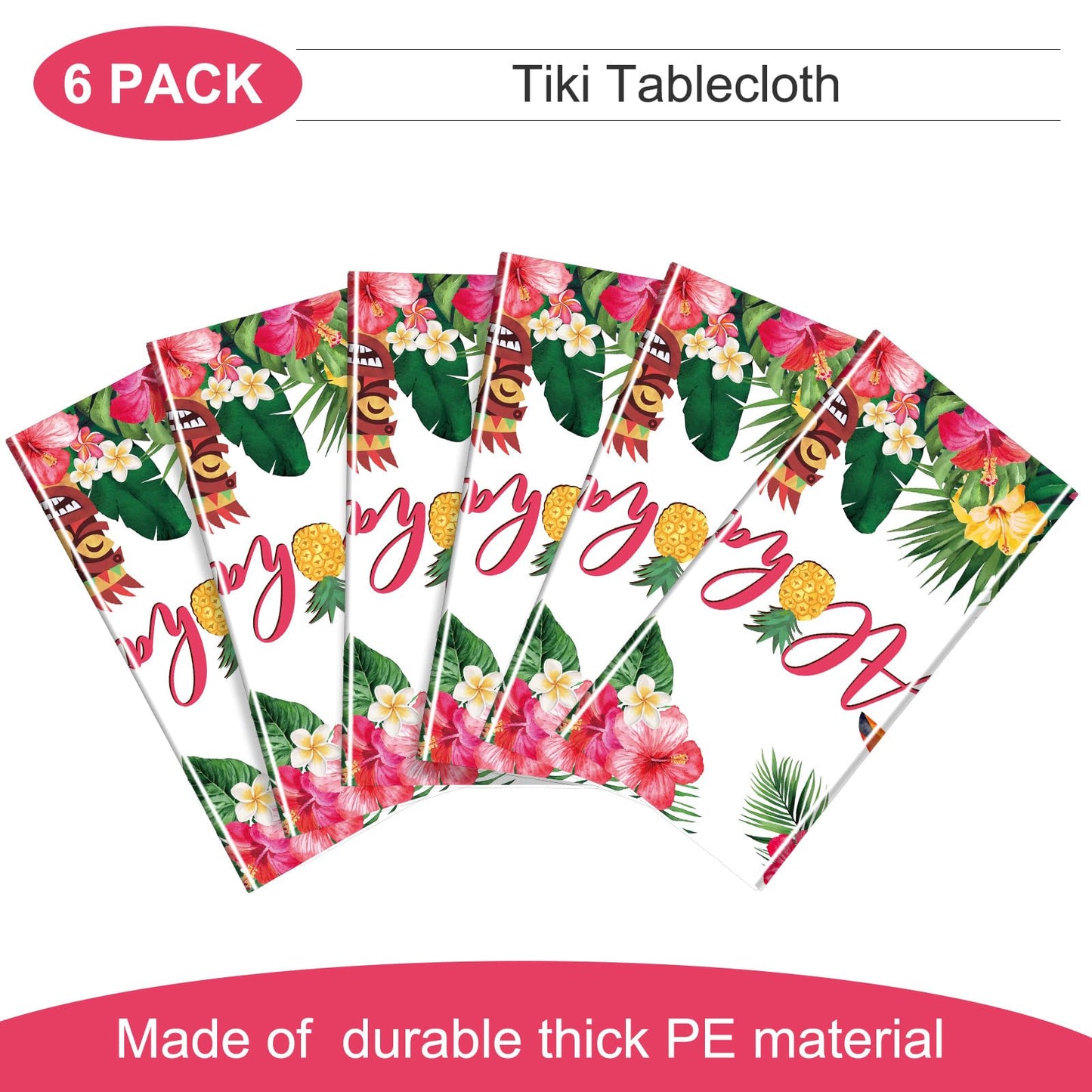 Breling Hawaiian Luau Tablecloths, 108 X 54 In Luau Decorationtropical Palm Leaves Table Cloth Hawaii Disposable Plastic Rectang