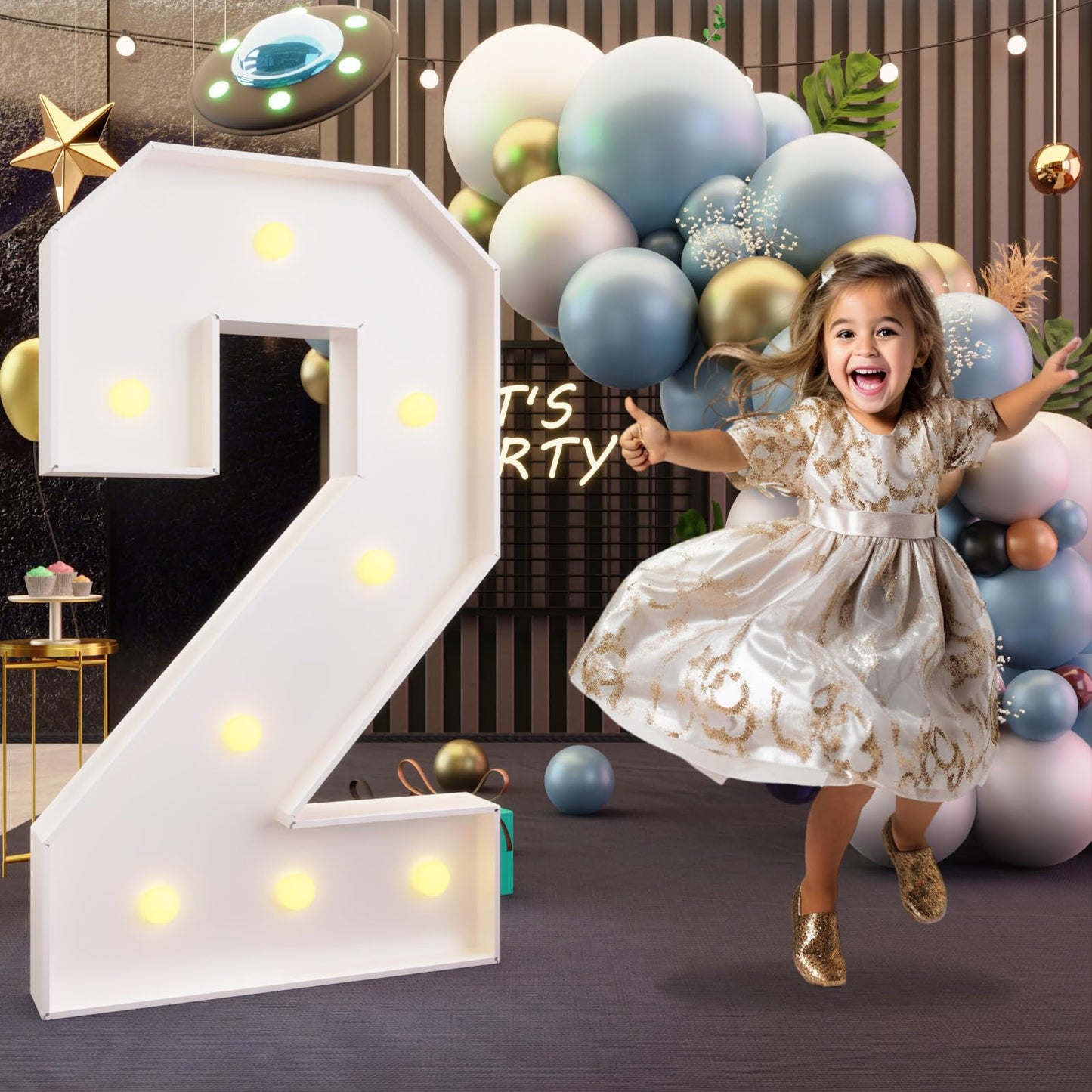 Imprsv 3Ft Marquee Numbers, Light Up Numbers For 2Nd 25Th Birthday Decorations Anniversary Party Decor, Number 2 Light Up Number