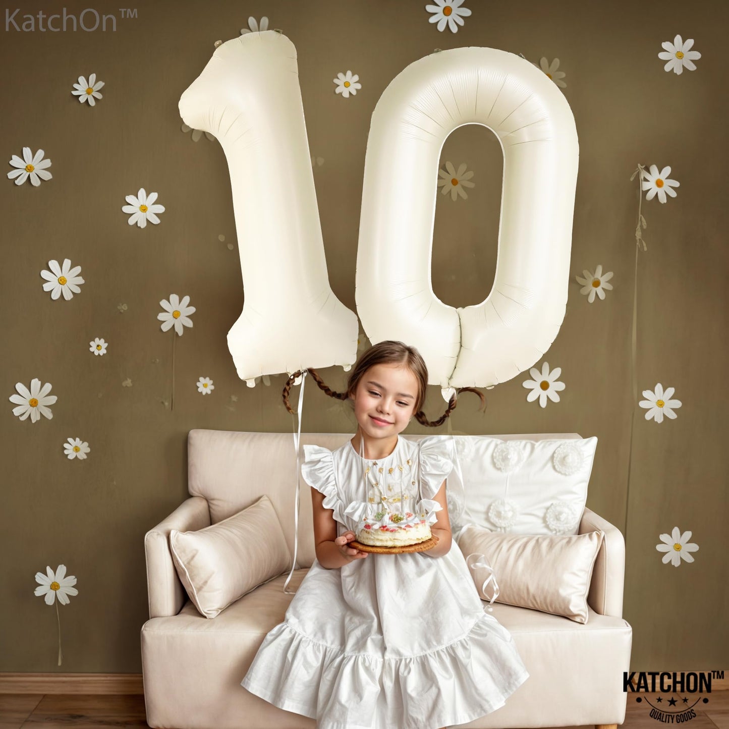 Katchon, Giant Cream 10 Balloon Number - 40 Inch | 10Th Birthday Decorations | Cream 10Th Birthday Balloons For 10 Birthday Decorations Cream | Cream Number 10 Balloons