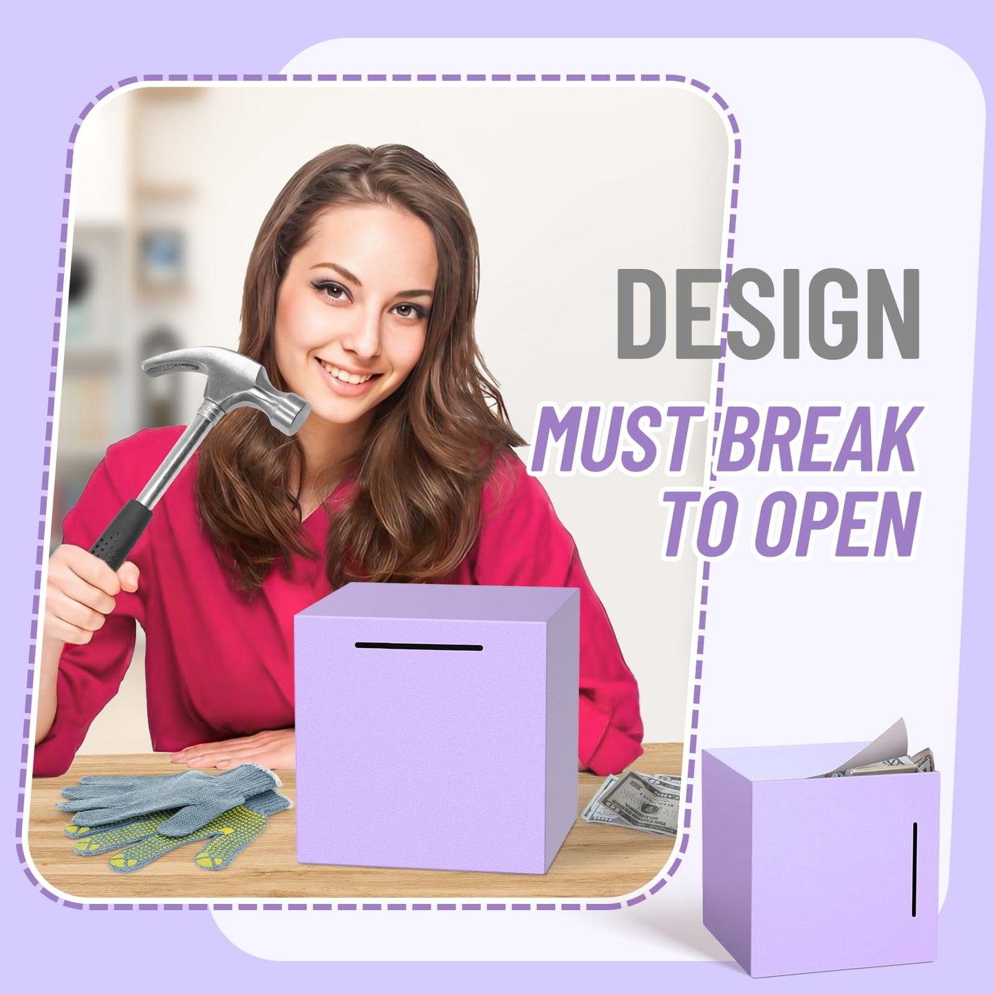 Adults Piggy Bank Must Break To Open, Unbreakable Stainless Steel Piggy Bank For Adults, Metal Savings Box For Cash Saving (Purp