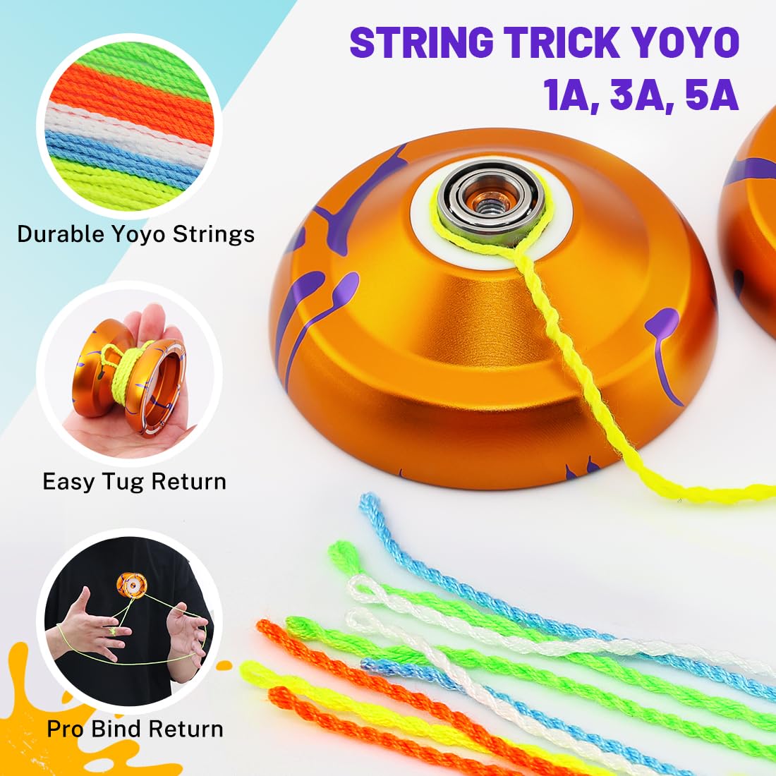 7YO Finger Spin Yoyo Professional Responsive Yo-yo for Kids Beginners, Dual Purpose Yoyo with 10 Strings, Unresponsive Bearing,