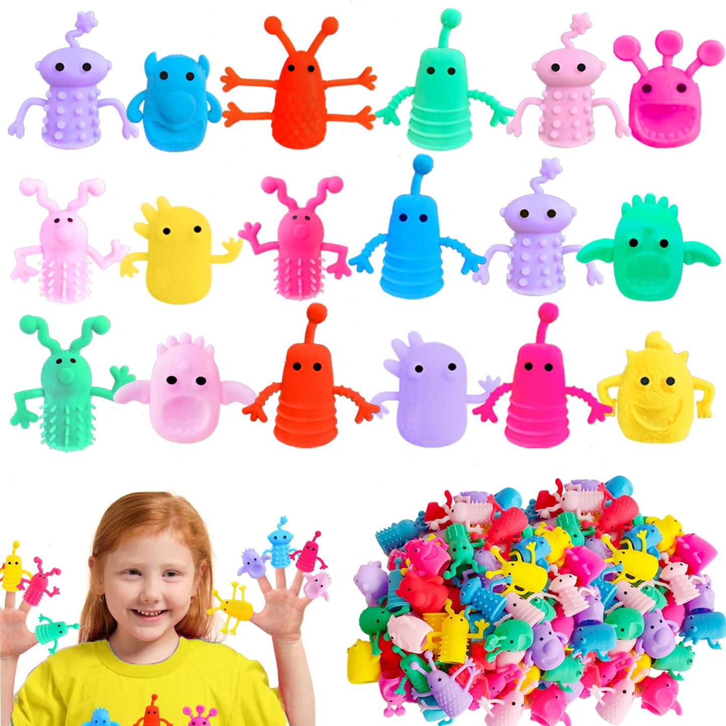 30Pcs Monster Finger Puppets Toys,Cute Rubber Finger Doll Toys,Mini Rubber Stretchy Fidget Bath Toy For Party Favors,Easter,Halloween,Christmas,Random Colors Styles