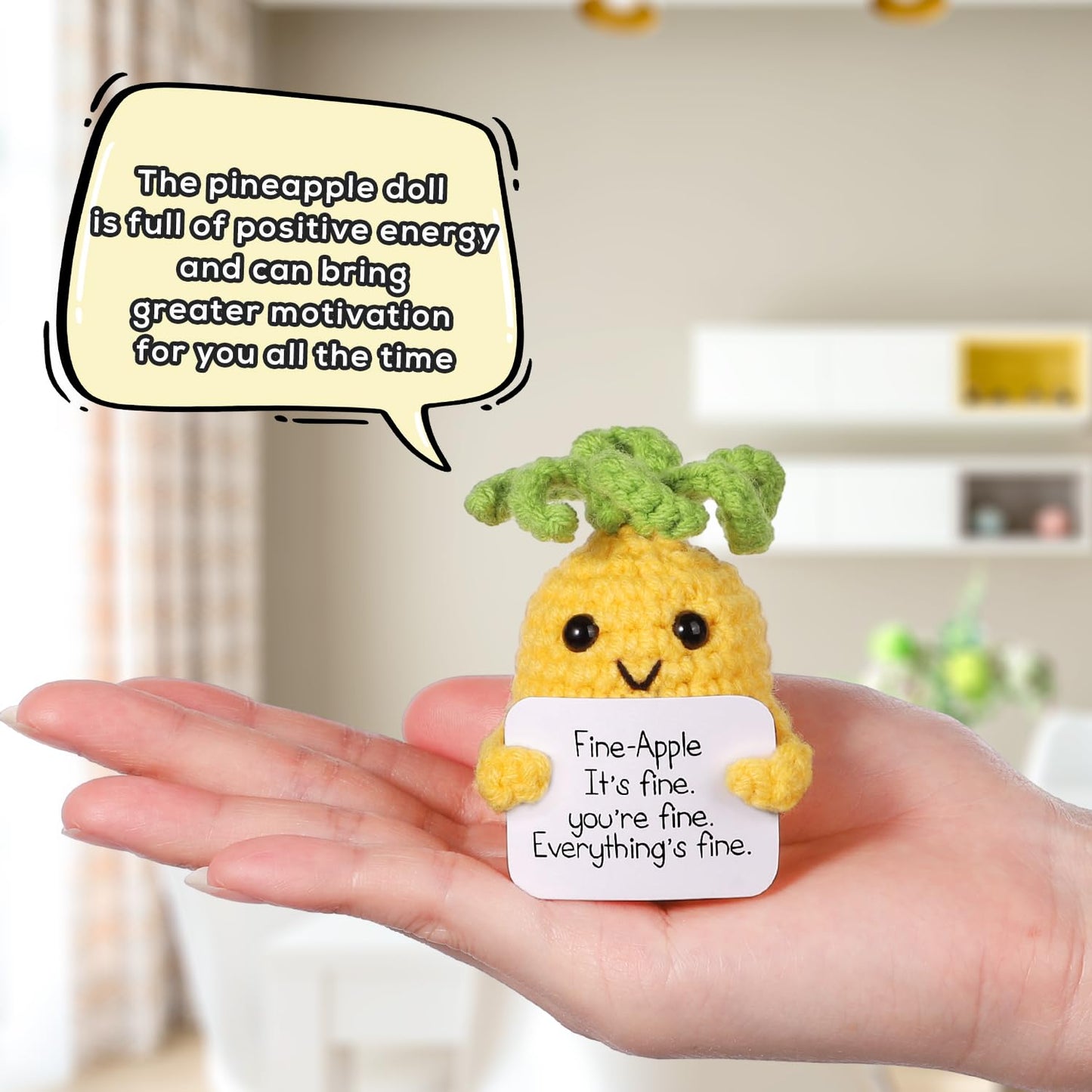 Boxob Funny Positive Pineapple, 3.15 Inch Cute Positive Knitted Pineapple Potato Toy With Encouraging Card Creative Crochet Pineapple Doll For Festival Party Decoration Encouragement Gift