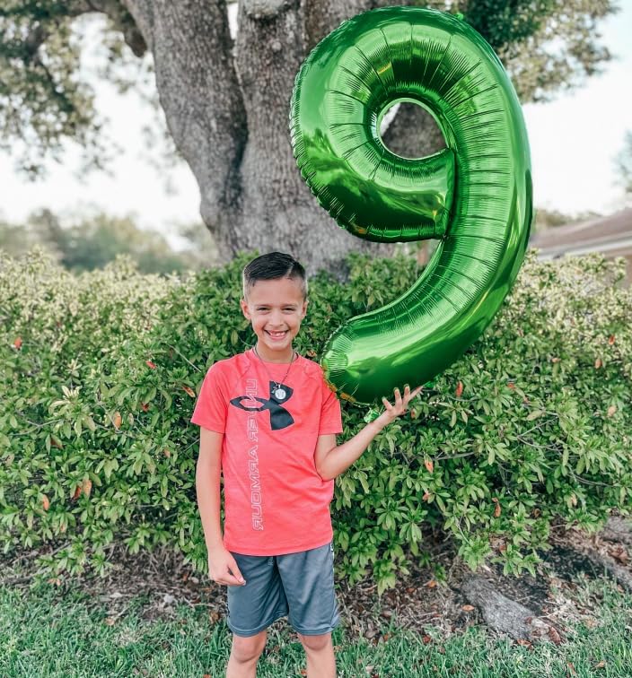 Green Number 9 Balloon 40 Inch, 9 Balloon Number, 9Th Birthday Decorations, Green Party Supplies For Boys Girls