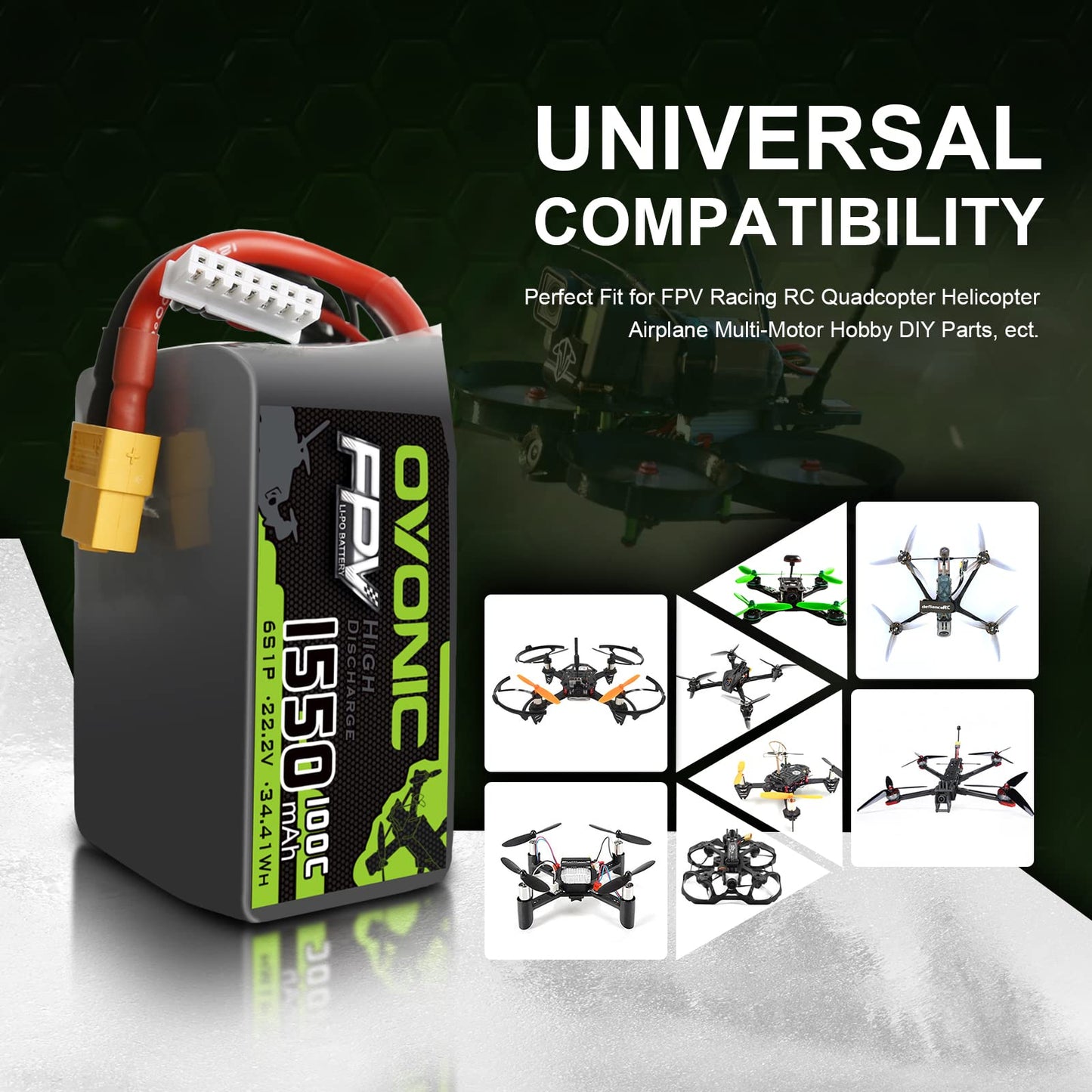 Ovonic 6S Lipo Battery 100C 1550Mah 22.2V Lipo Battery With Xt60 Connector For Rc Fpv Racing Drone Quadcopter