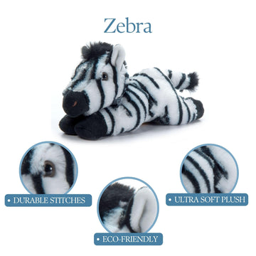 The Petting Zoo Zebra Stuffed Animal Plushie, Gifts for Kids, Scoopz Wildlife Animals, Zebra Plush Toy, 8 inches
