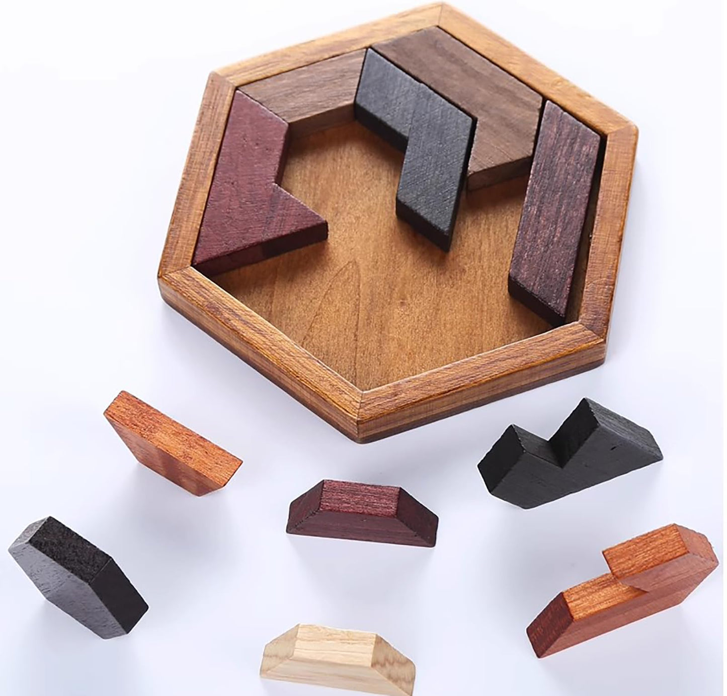 Wooden Hexagon Puzzle For Kid Shape Pattern Block Brain Teaser Puzzles Wood Block Puzzle Geometric Tangram Puzzle Blocks Game St