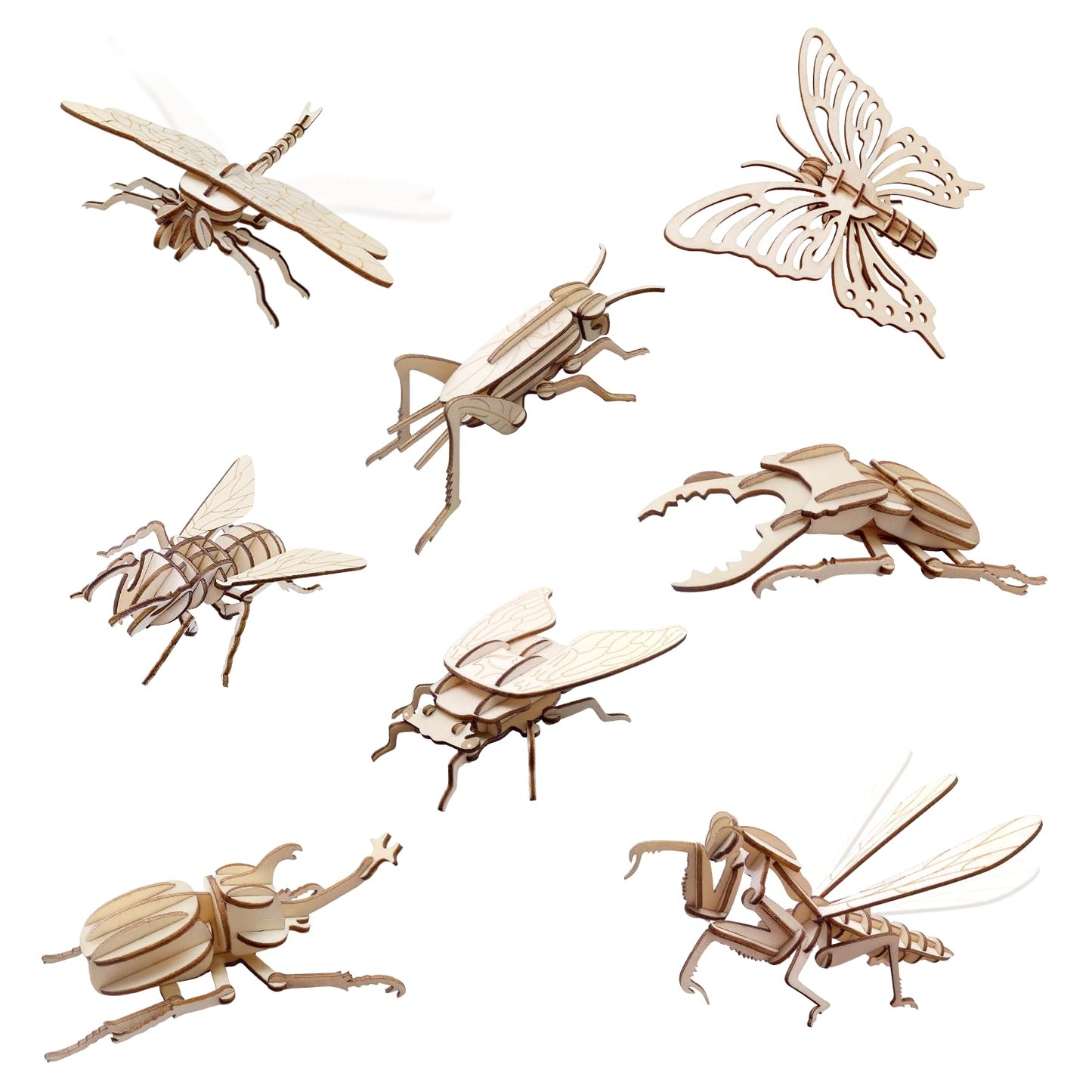 Elx Wooden 3D Puzzles For Kids 6+, 8 Piece Set Insect Animal Wooden Models, Wood Building Kits Diy Wooden Crafts Stem Toys Peres