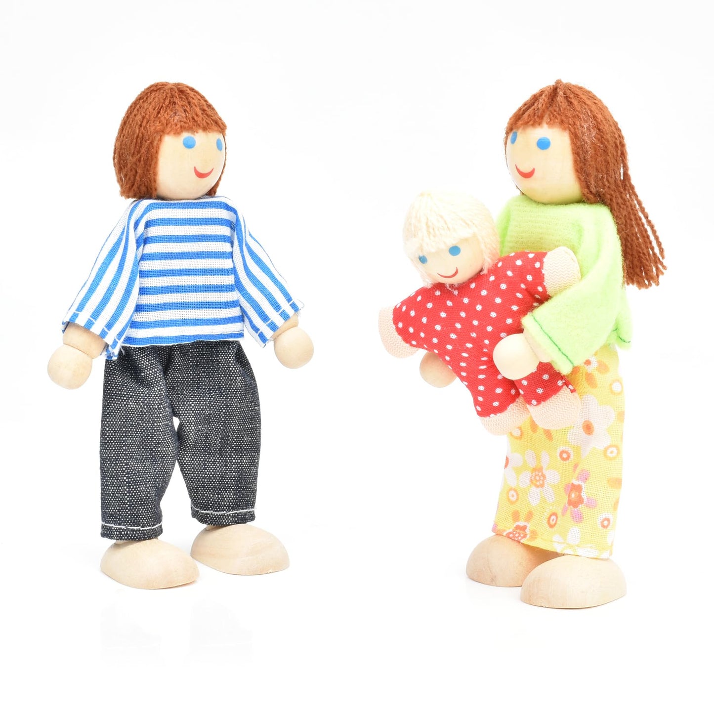Jzszera Wooden Doll House People Of 7 Miniature Figures And 2 Pets, Dollhouse Dolls Family Set Accessories For Girls Toddler Kids Pretend Play And Imaginative Fun