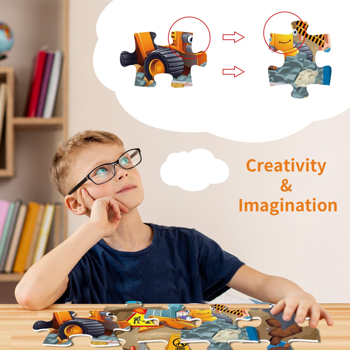Jadeso 48 Pieces Jumbo Floor Puzzles For Kids Ages 3-5, Puzzle For Kid Ages 4-6, Construction Site Jigsaw Large Puzzles, Childre