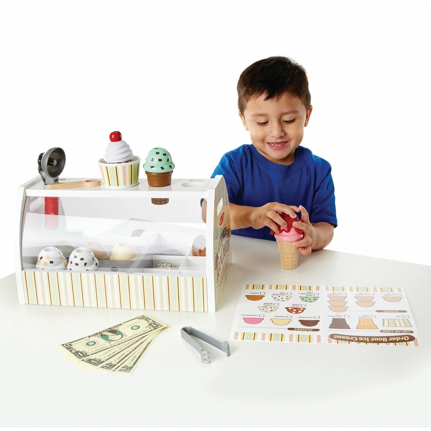 Melissa & Doug Wooden Scoop And Serve Ice Cream Counter With Play Food And Accessories (28 Pcs) Pretend Food, Ice Cream Toys, Fo
