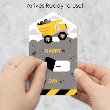 Big Dot Of Happiness Dig It - Construction Party Zone - Dump Truck Cards For Kids - Happy Valentines Day Pull Tabs - Set Of 12