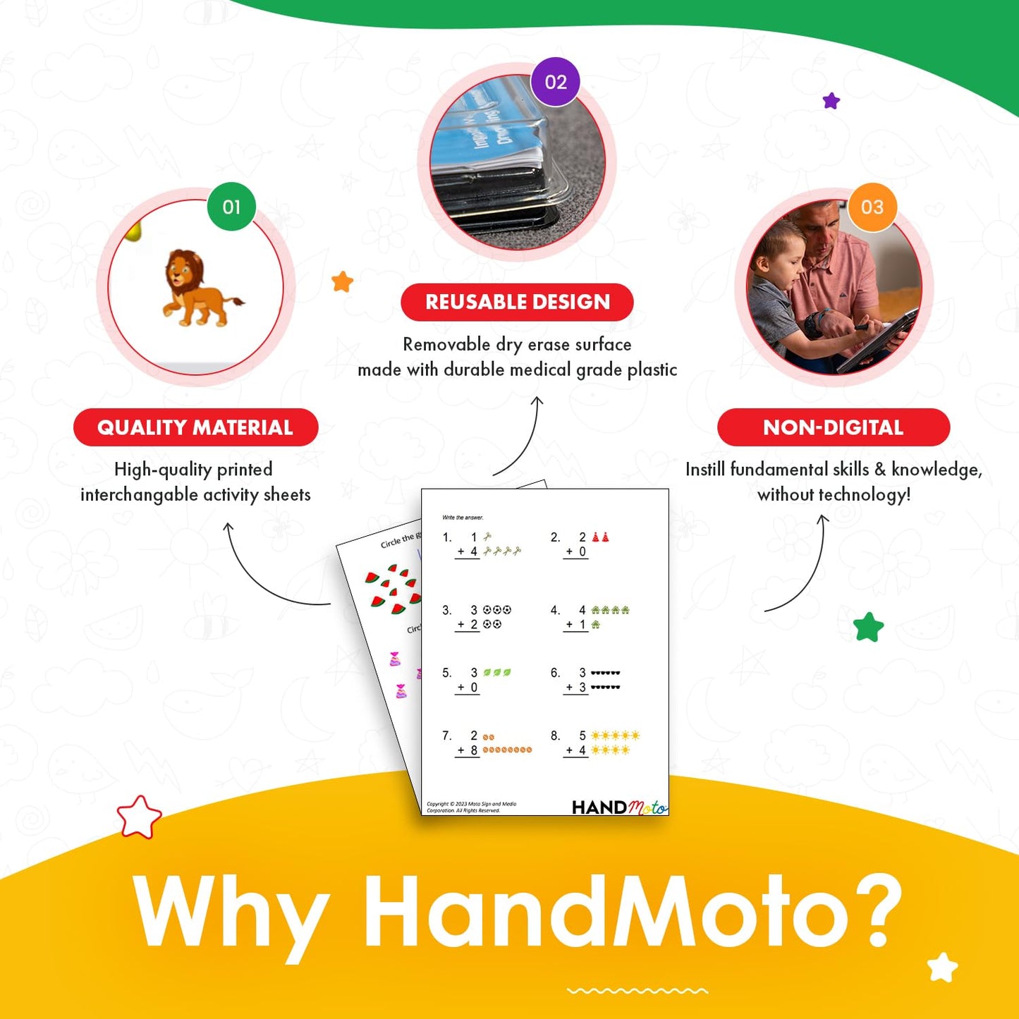 Fun Math Learning Activities For Toddlers - 10 Reusable Sheets With Dry Board, 4 Markers & 1Eraser - Perfect For Tracing, Counti