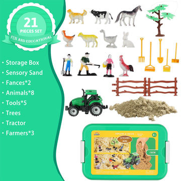 AGENTLAN Farm Sensory Bin, Farm Sensory Toys with Play Sand for Toddlers Boys and Girls, Kids Toys Gift Sand Box for Age 3 4 5 6