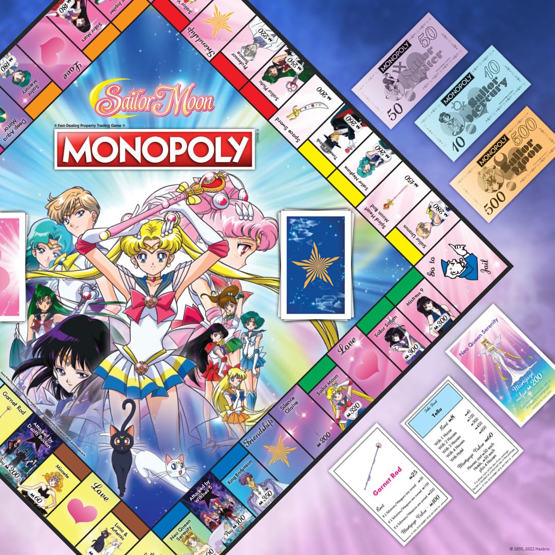 Monopoly Sailor Moon Board Game | Based On The Popular Anime Tv Show | Custom Tokens, Money And Game Board | Officially Licensed Merchandise
