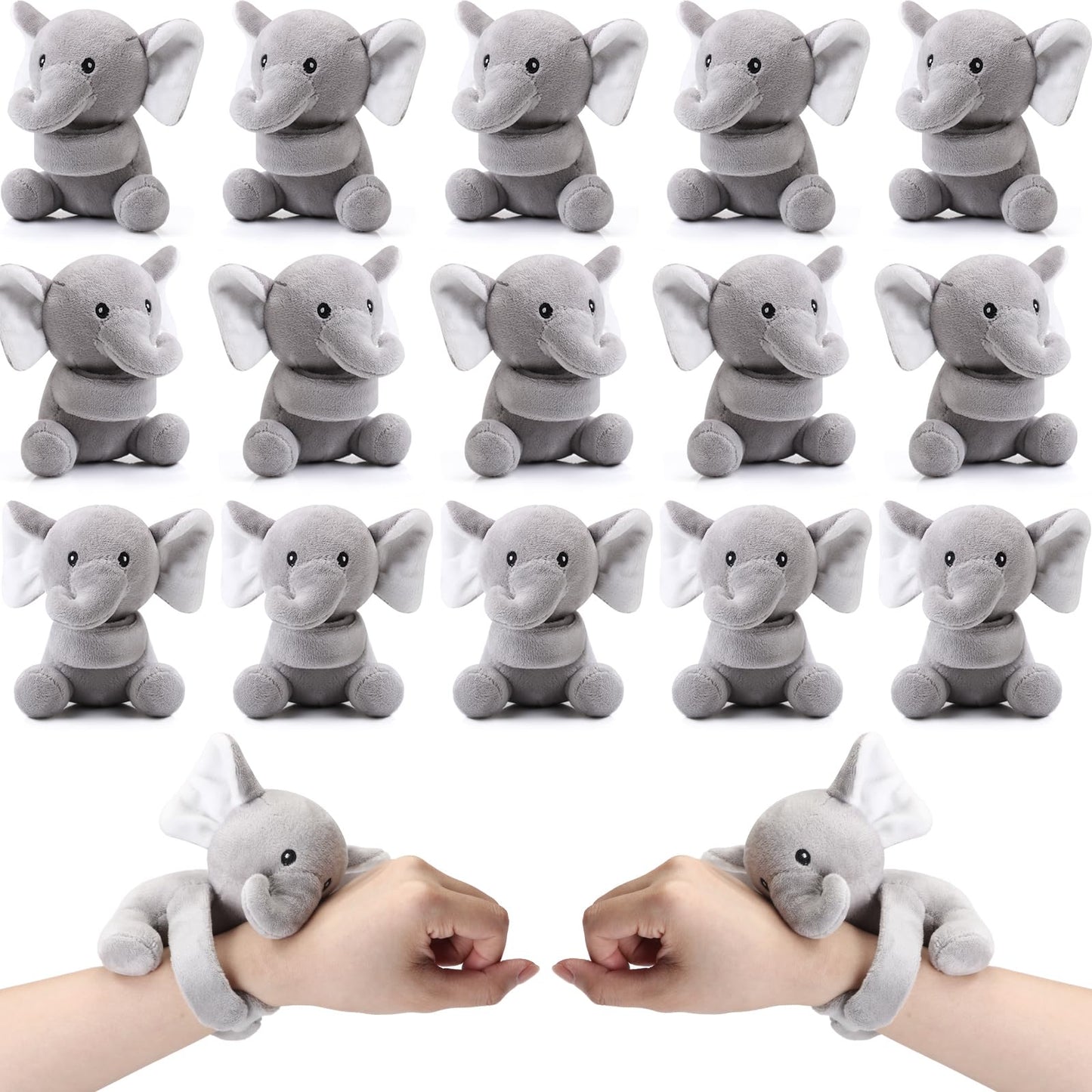 Ceenna 16 Pcs Valentine's Day Elephant Stuffed Animal Slap Bracelets Plush Elephant Slap Bracelets 8.66 Inch Gray Adorable Eleph