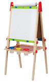 Hape E1010 Magnetic All In 1 Kids Height Adjustable Drawing Dry-Erase Chalkboard Wooden Artist Easel With 3 Paint Pots And Refillable Paper Roll