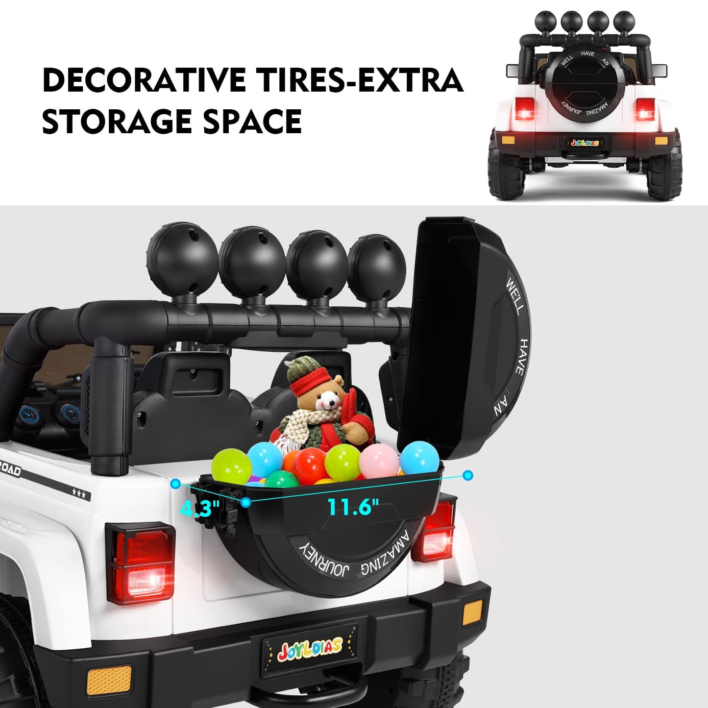 JOYLDIAS Kids Ride On Truck with Storage Space, 12V Childrens Electric Car with 2.4G Parental Remote Control, Music, Bluetooth,