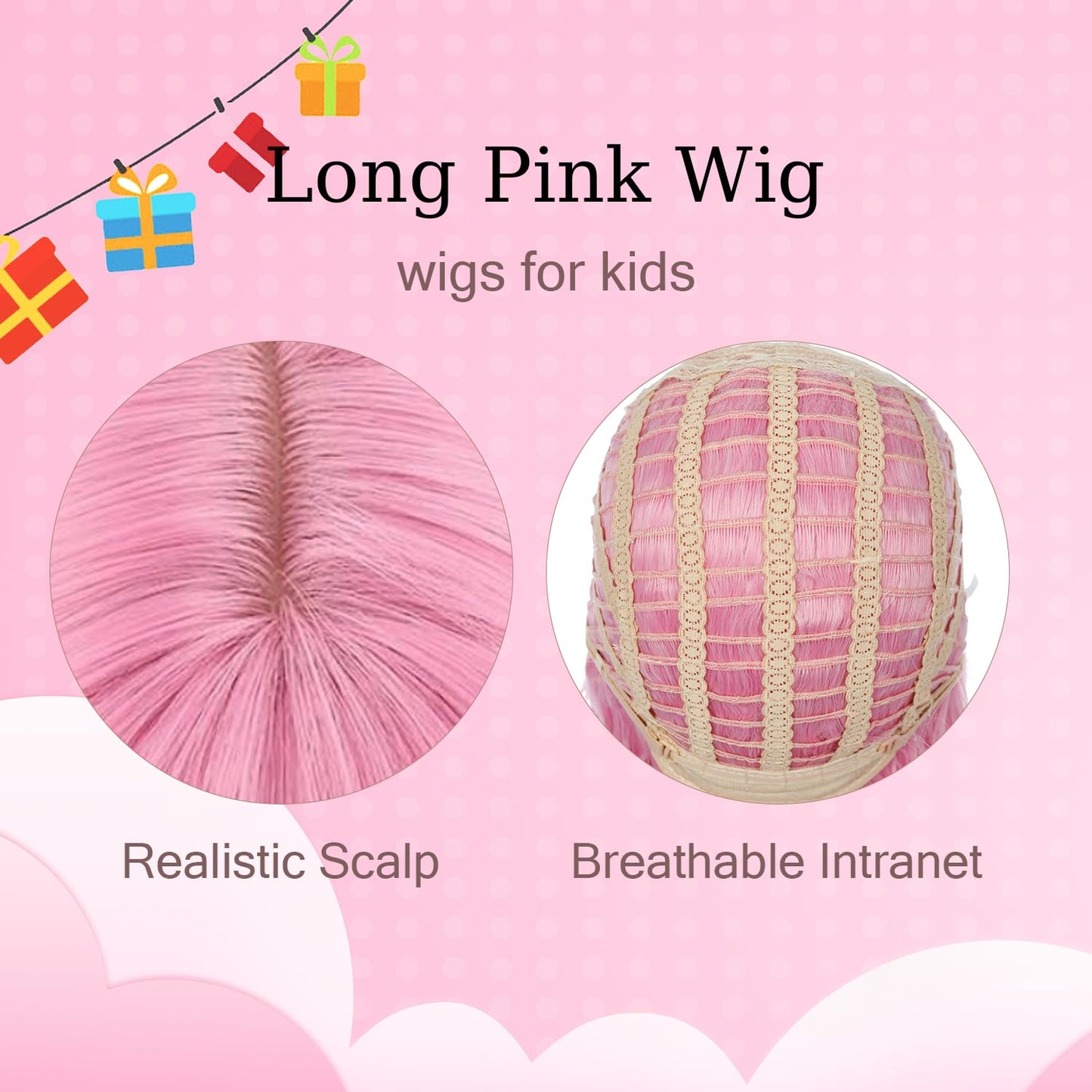 Wavelnm Girls Pink Wig Kids Light Pink Wigs Child Long Wavy Curly Wig Girls Pastel Pink Wig Synthetic Wigs With Wig Cap