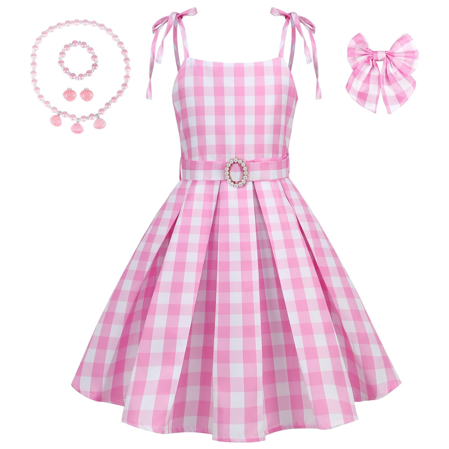 Chektin Girls Pink Plaid Costume Strap - Kid Dress Movie Cosplay Outfits Halloween Gingham Birthday Costumes