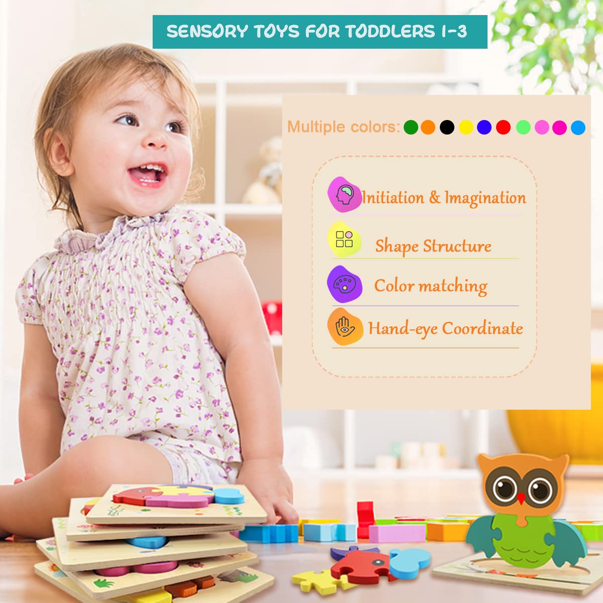 Wooden Puzzles For Toddlers 1-3 Learning Sensory Toys Gifts For 1 2 3 Year Old Girls Boys 6 Animal Shape Jigsaw Toddler Puzzles Ages 2-4 Baby Educational Stem Montessori Toys Preschool Building Games