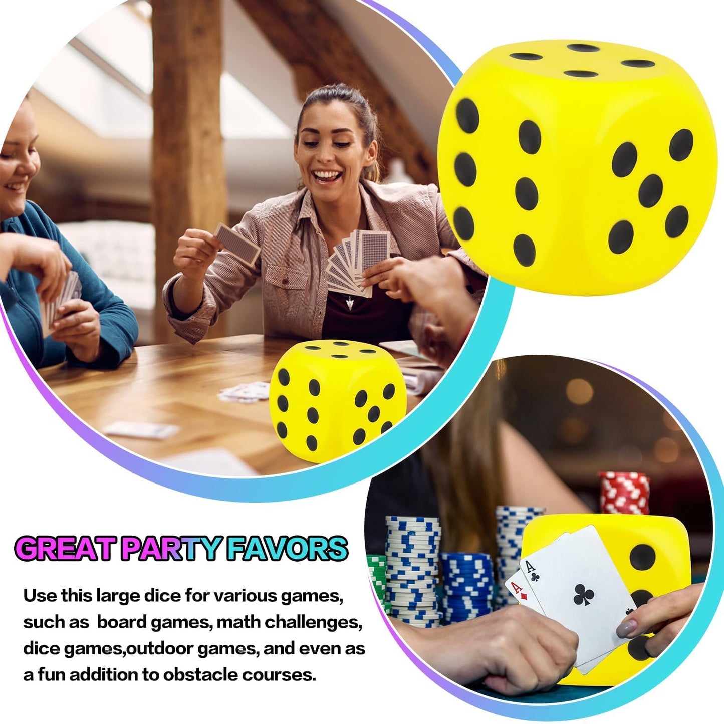 Anboor 5.9'' Large Foam Dice Squishies Jumbo Dice for Classroom Game Dice Kids Toys Collection Decorative Props(Yellow)