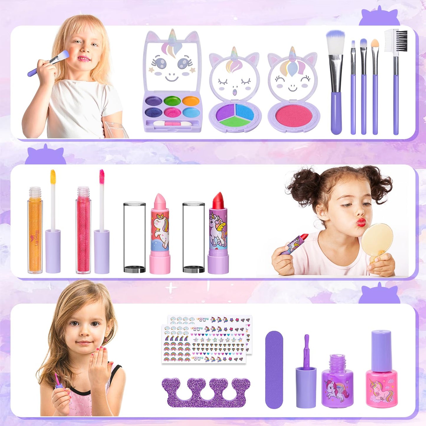 Kids Makeup Kit for Girl - Kids Washable Makeup Girls Toys with Unicorn Cosmetic Case, Real Girl Makeup Sets for Toddler Kid Chi