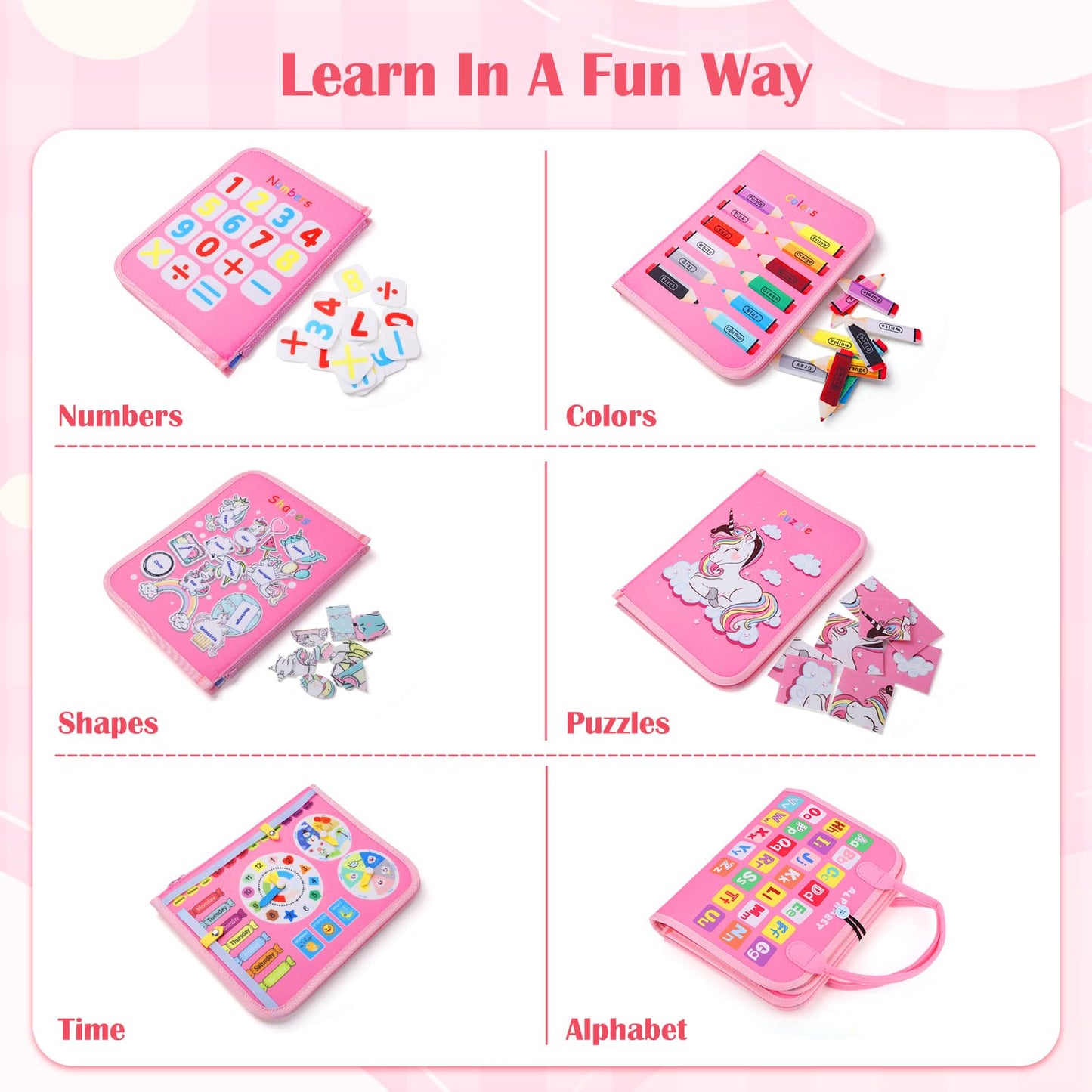 Busy Board, Montessori Toys For 1 2 3 4 Year Old Girl Birthday Gifts, Educational Sensory Toy For Learning Activities Fine Motor