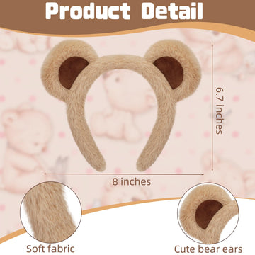 4 Pcs Bear Costume Accessories Set Bear Ears Headband And Tail Bear Nose Bowtie Boys Girls Hairband Hair Accessories For 101 Day
