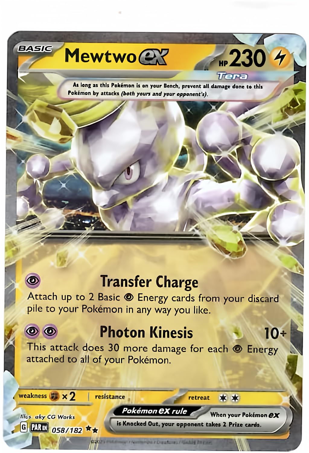 Pokemon Mewtwo ex 058/182 Card - Paradox Rift Tera Double Rare - Blue Cardstock