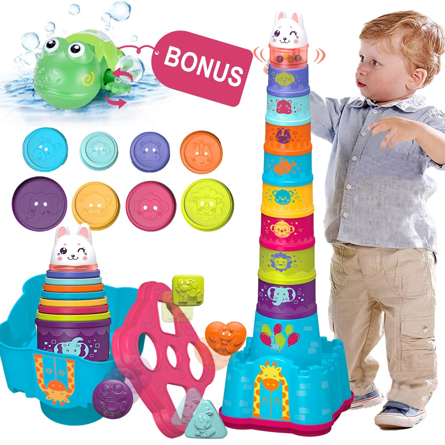 Ltkfffdp Baby Stacking Toys For Toddler 1-3, Nesting Cup Shape Sorter For Infant 6 To 12-18 Month, Learning Stackable Block, Bir