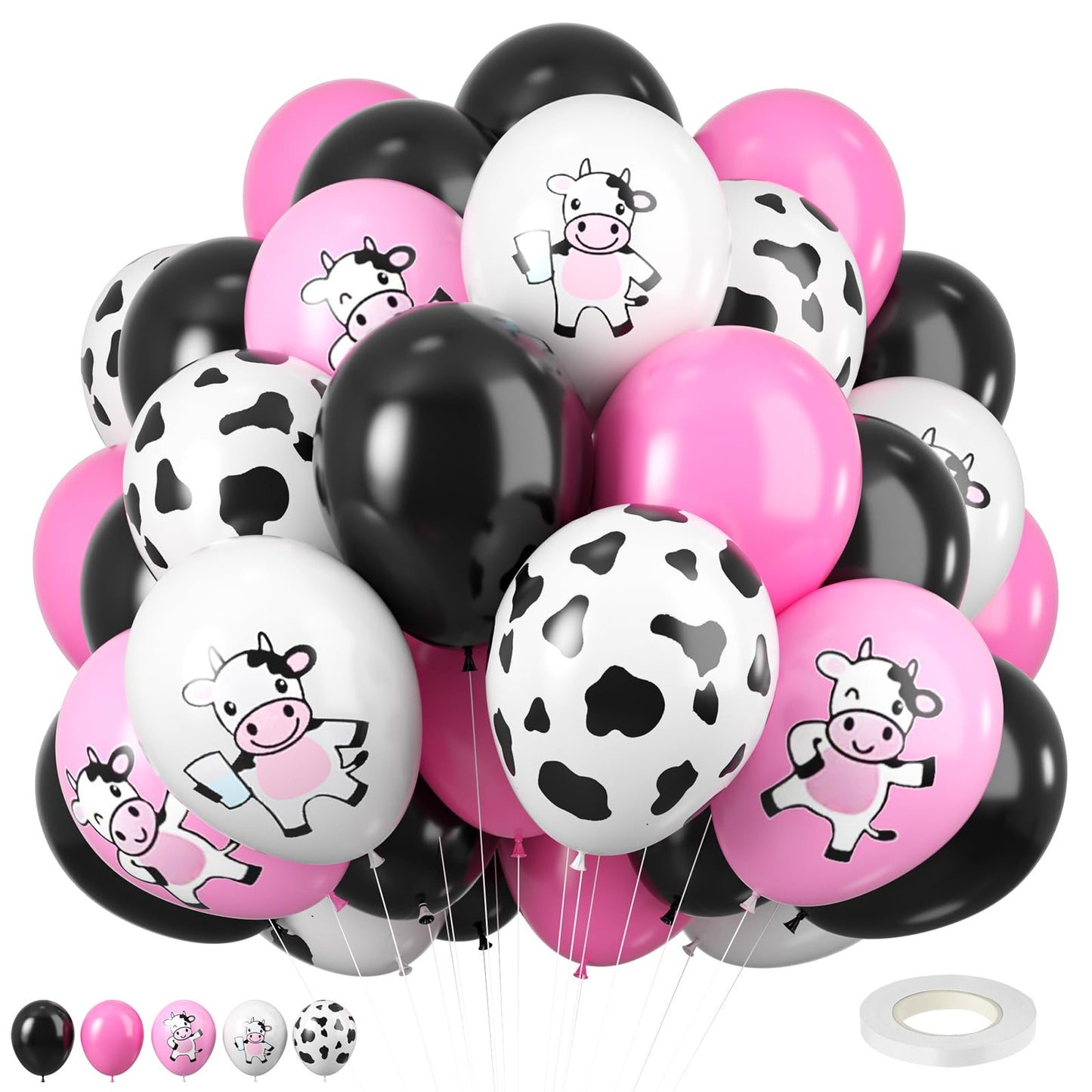 Cow Balloons, 12 Inch Pink White Black Cow Print Balloon Colorful Funny Animal Cartoon Pattern Balloons For Girls Cow Theme Part
